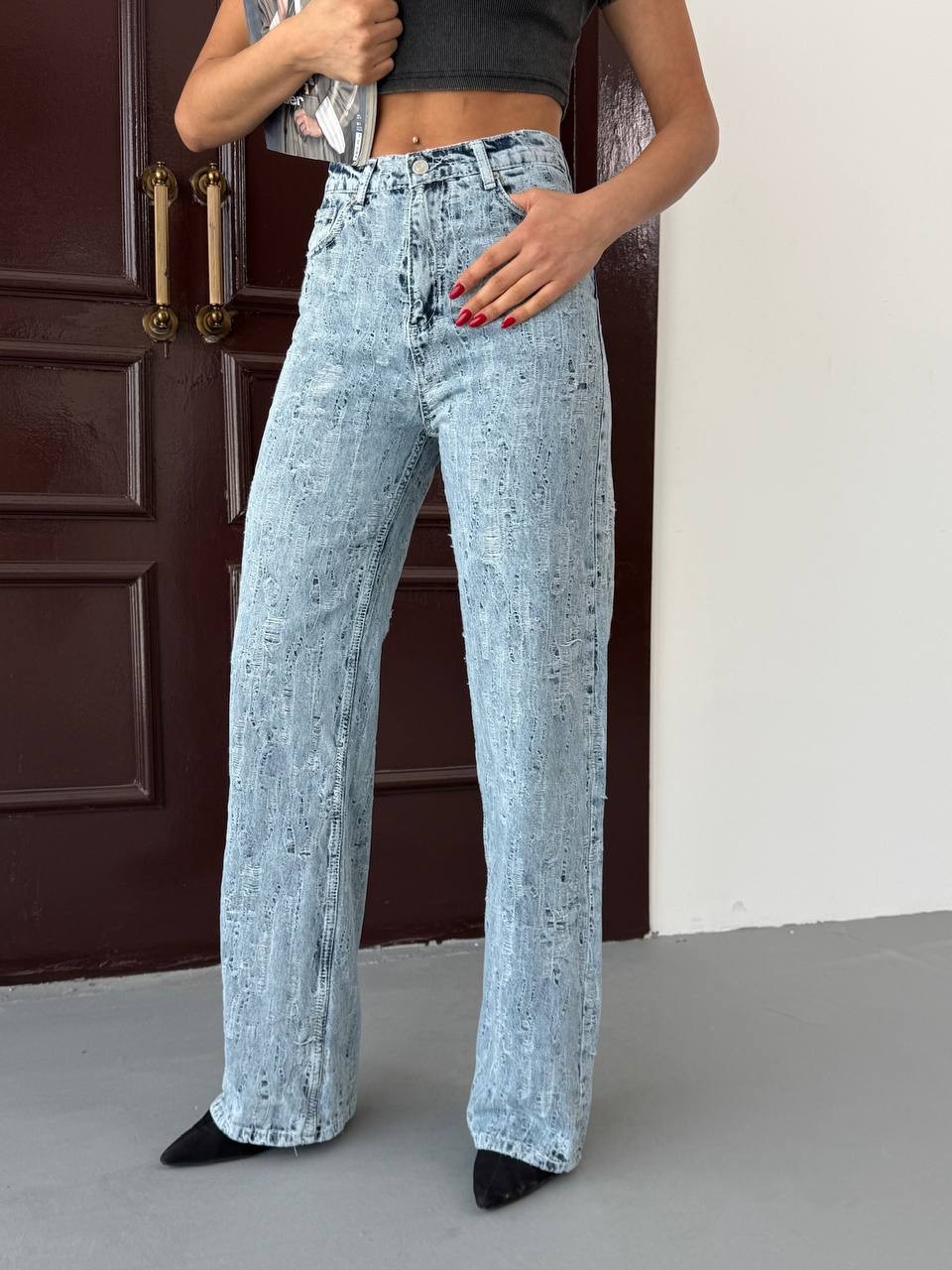 Lonly Wide Leg Special Design Women's Denim Pants 2573