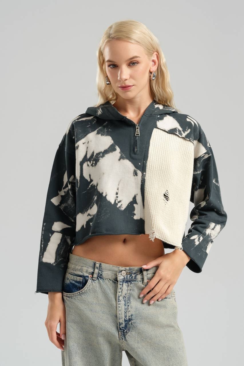 Sonny Triko Detay Crop Kadın Sweatshirt