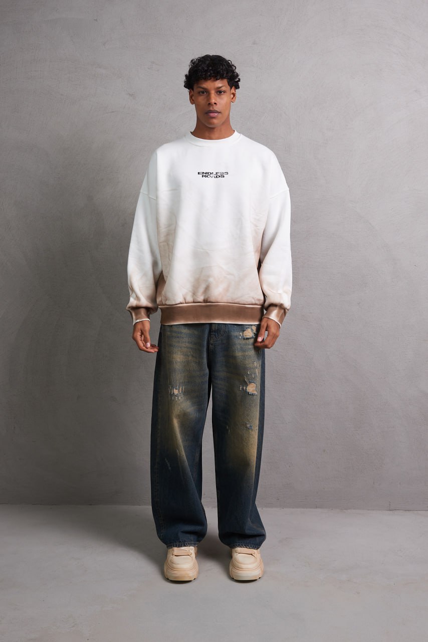 Roland Batik Desenli Oversize Kesim Erkek Sweatshirt - Kahve