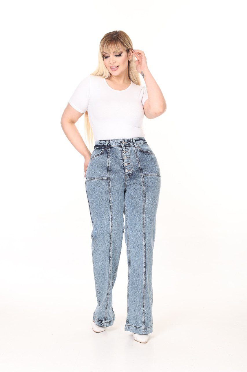 Utopia High Waist Wide Leg Mid Stitch Detail Plus Size Women's Jeans