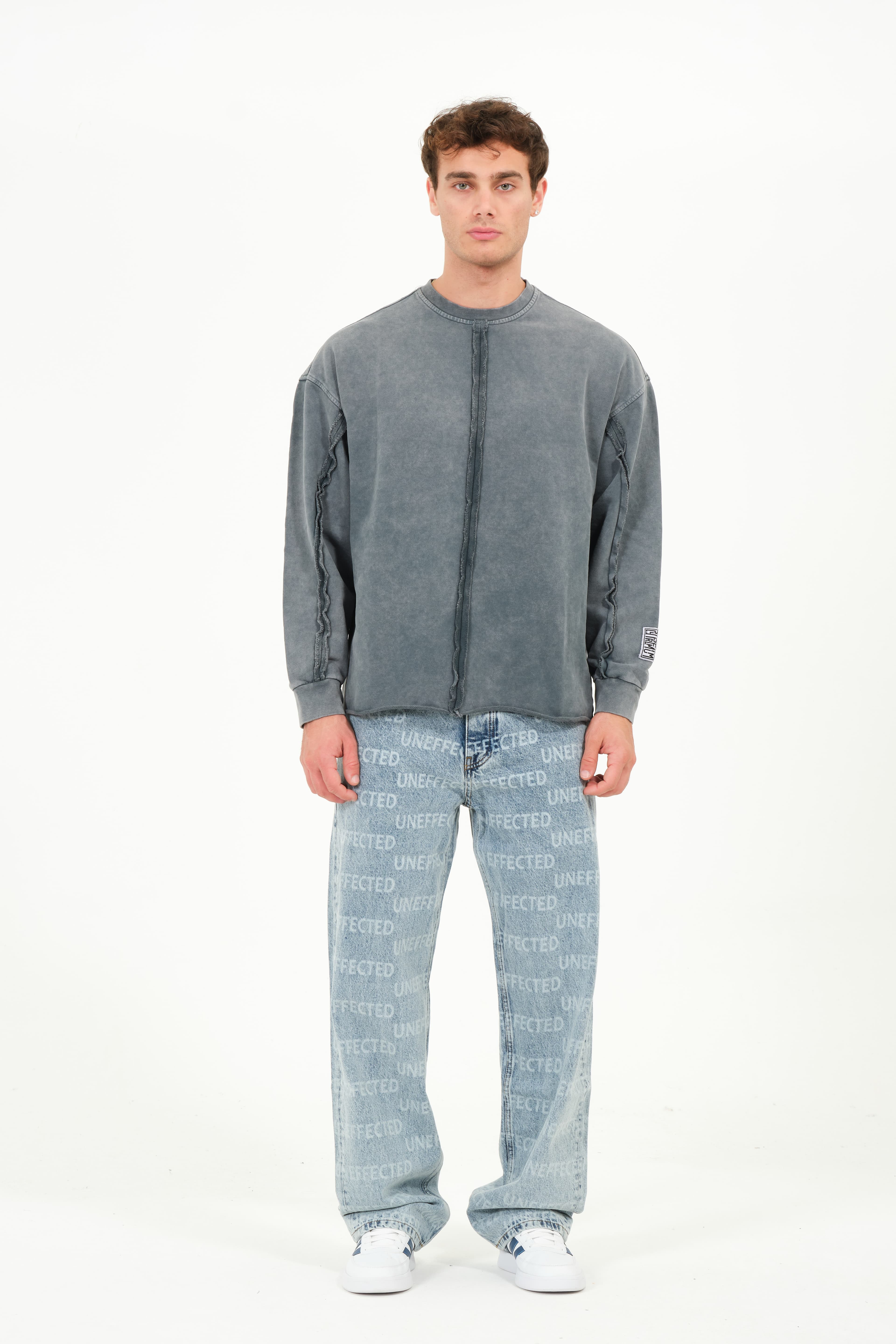 Mick Taş Yıkama Efektli Özel Tasarım Erkek Sweatshirt
