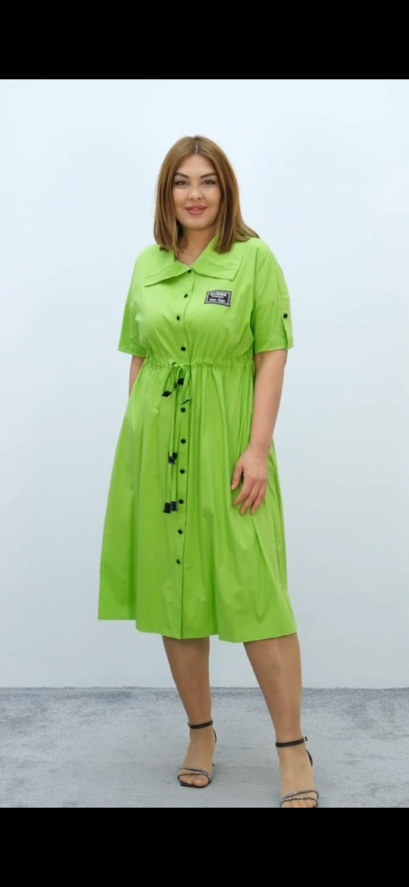 Love Pamuklu Büyük Beden Gömlek Yaka Kadın Elbise - 3535