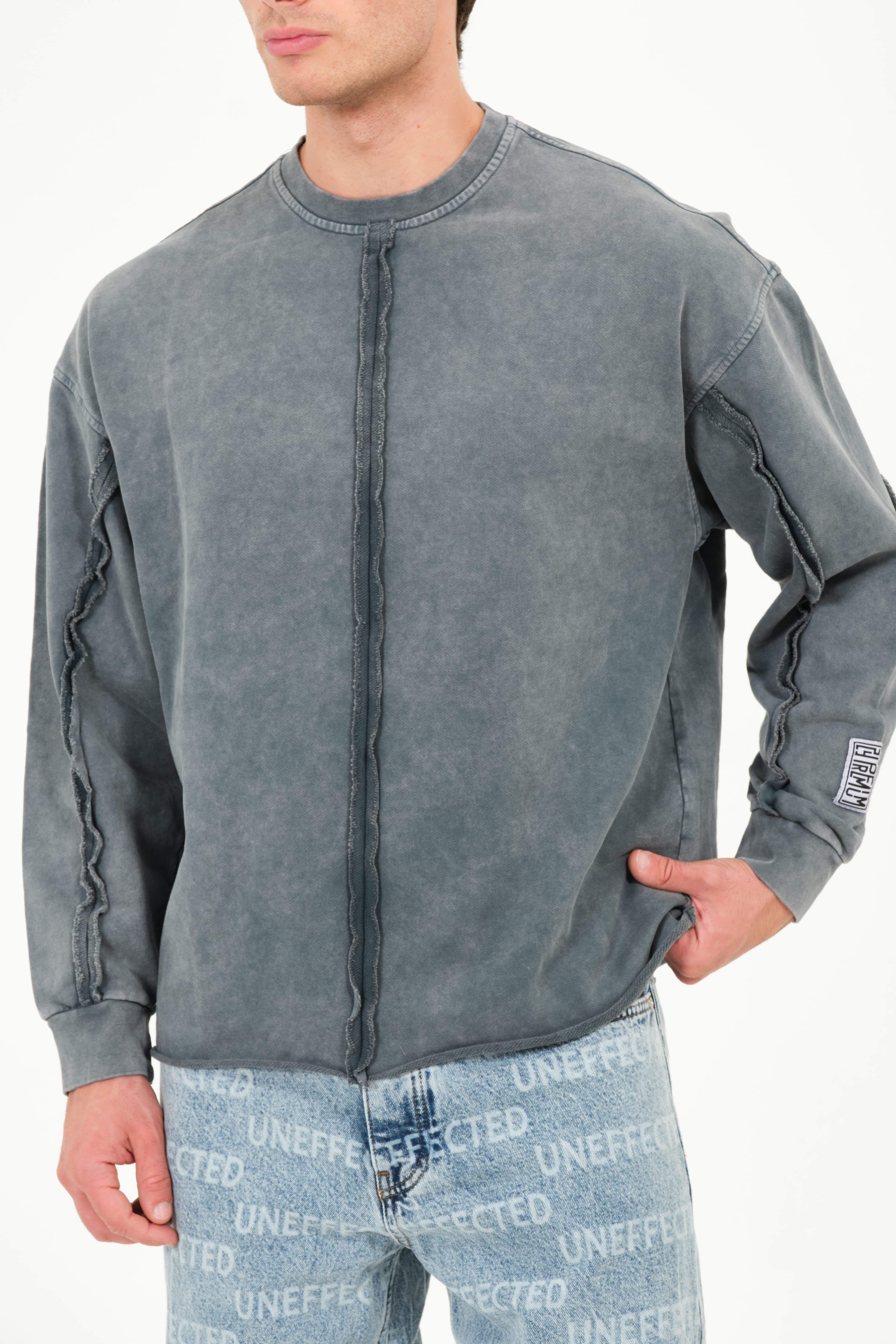 Mick Taş Yıkama Efektli Özel Tasarım Erkek Sweatshirt