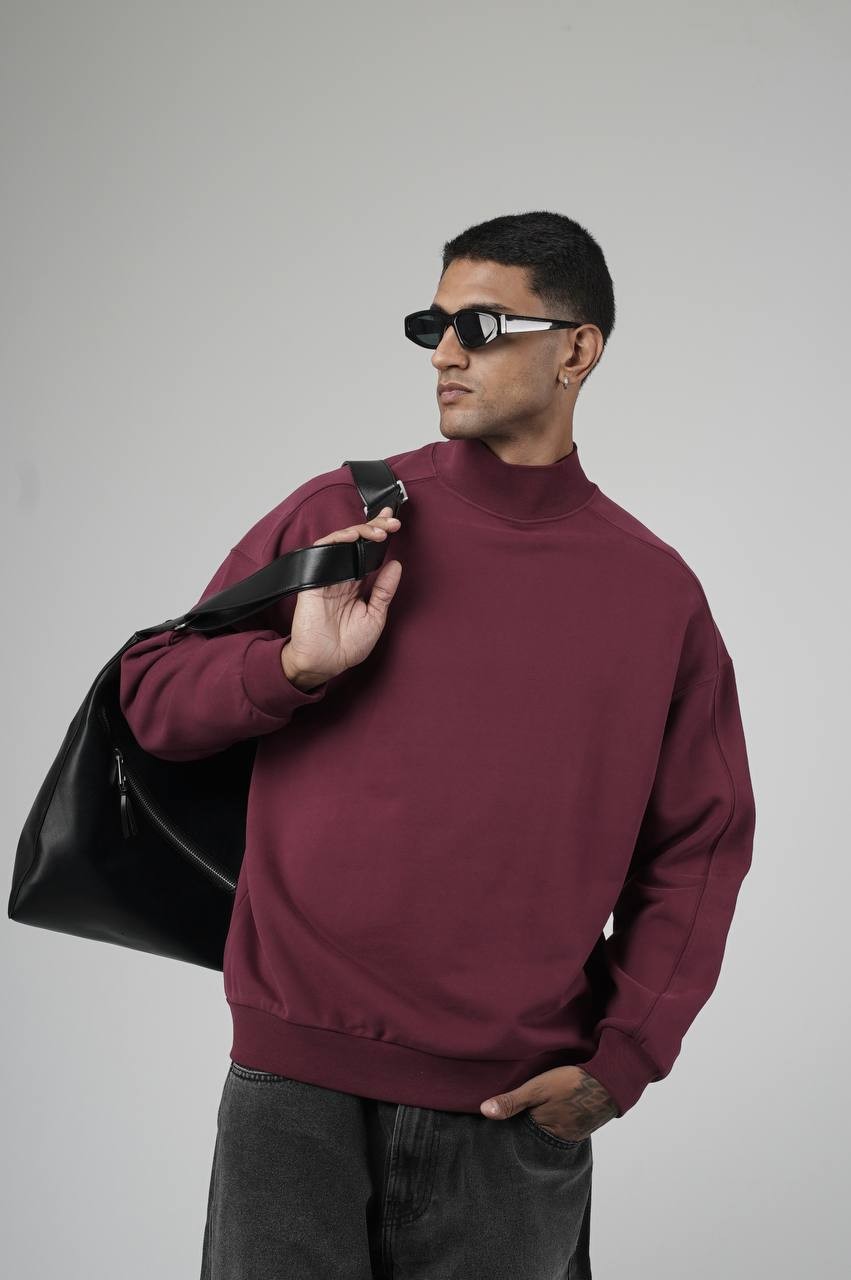 Dari Balıkçı Yaka Oversize Kesim Erkek Sweatshirt
