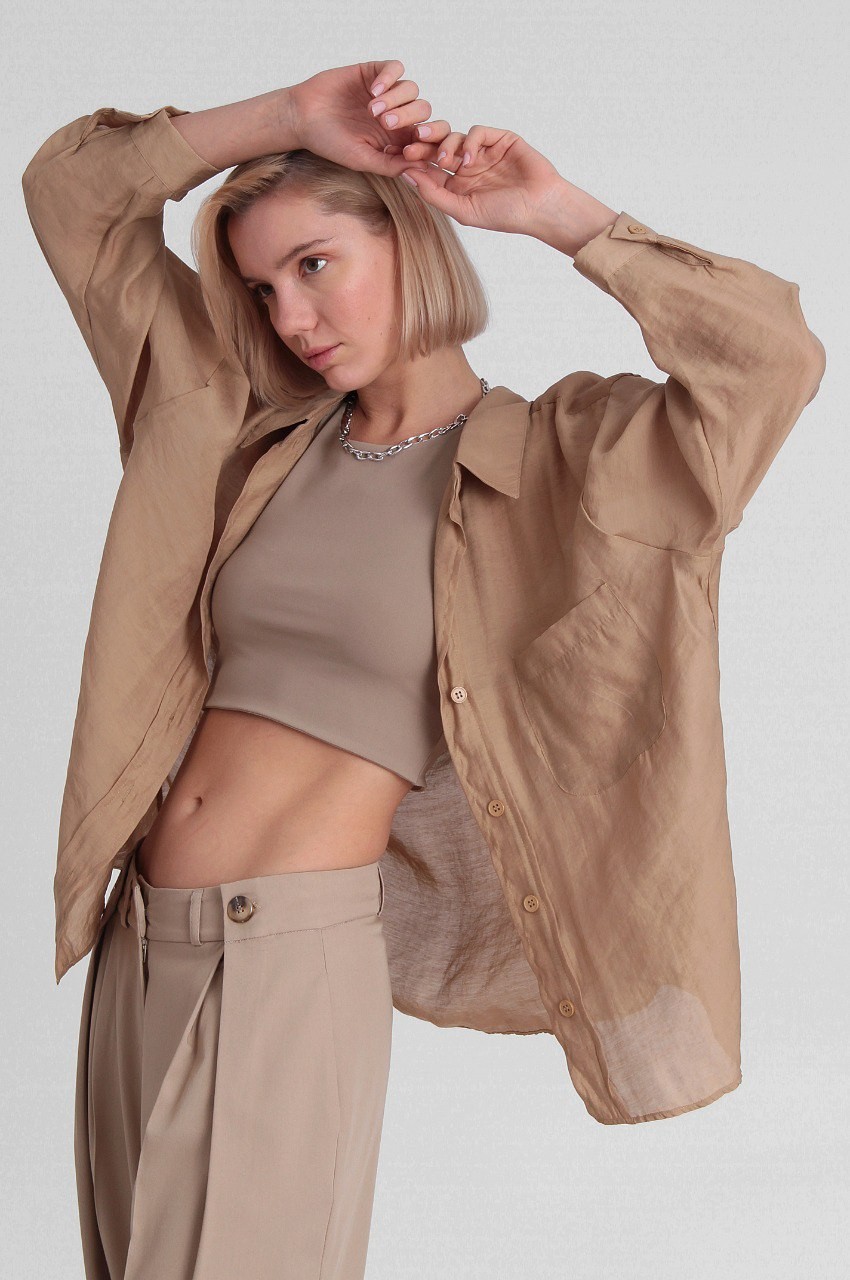 4612-Soft Textured Oversize Shirt - Ten