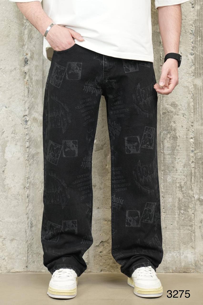 Cobby Lazer Efekt Baskılı Baggy Erkek Jean