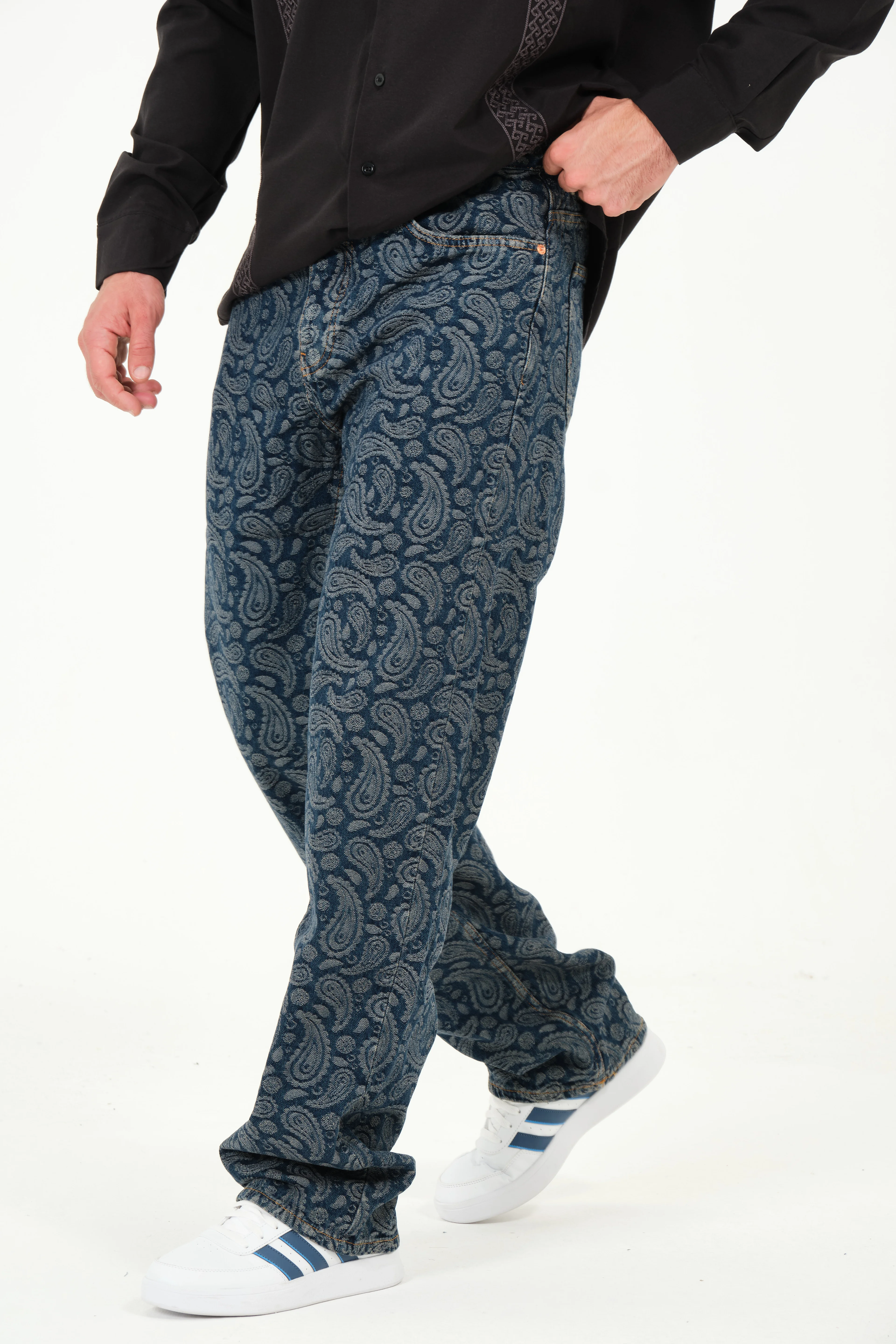 Jay-Z Motif Baskılı Baggy Erkek Jean Pantolon