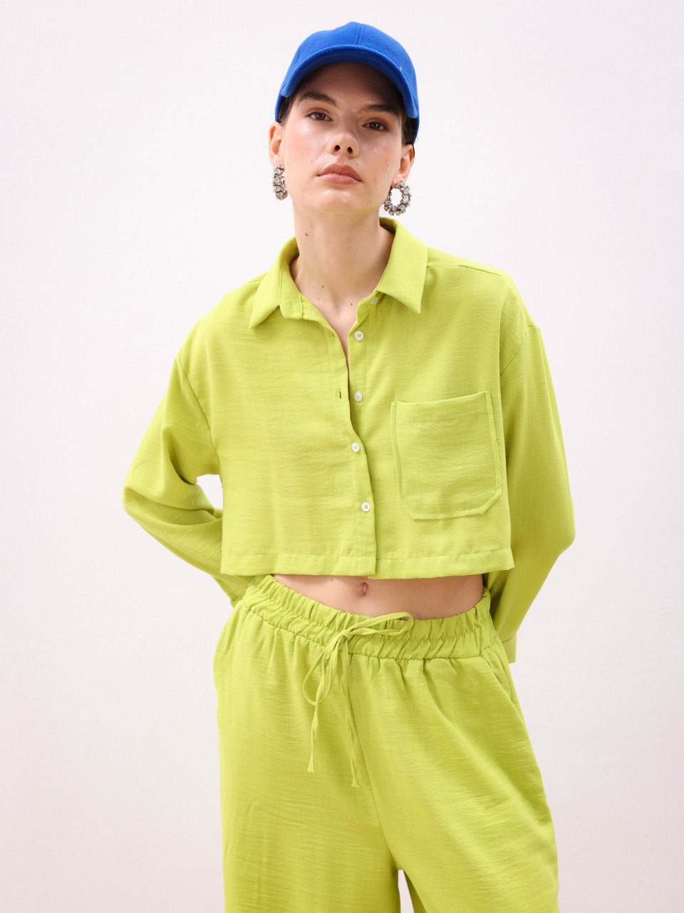 Morgan Crop Shirt Trousers Top and Bottom Set-9715