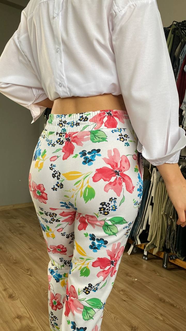 Tokyo Elastic Waist Floral Patterned Lycra Women's Trousers