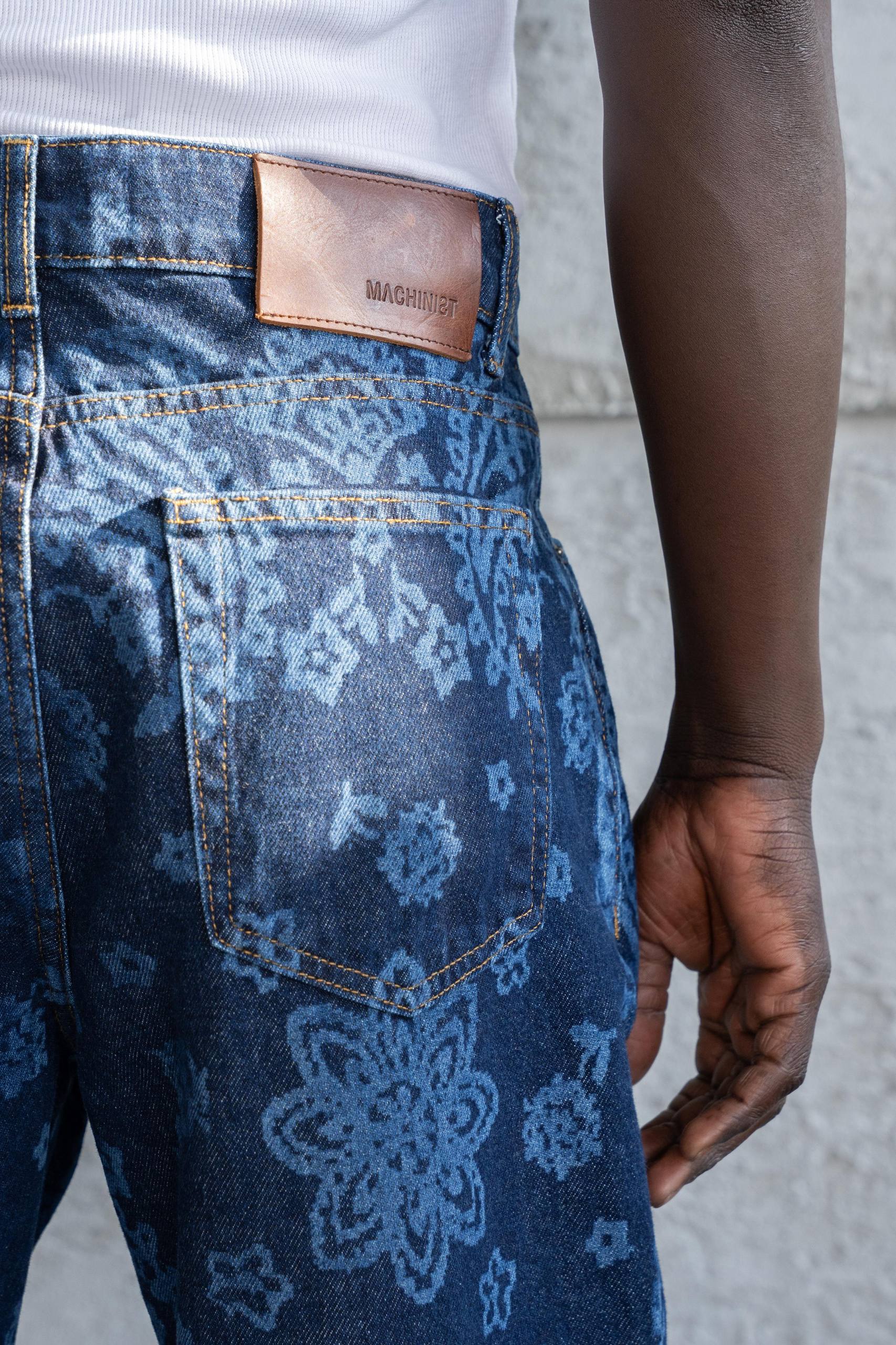 De Le Rante 2 Motif Baskılı Yıkamalı Yüksek Bel Erkek Jean Pantolon