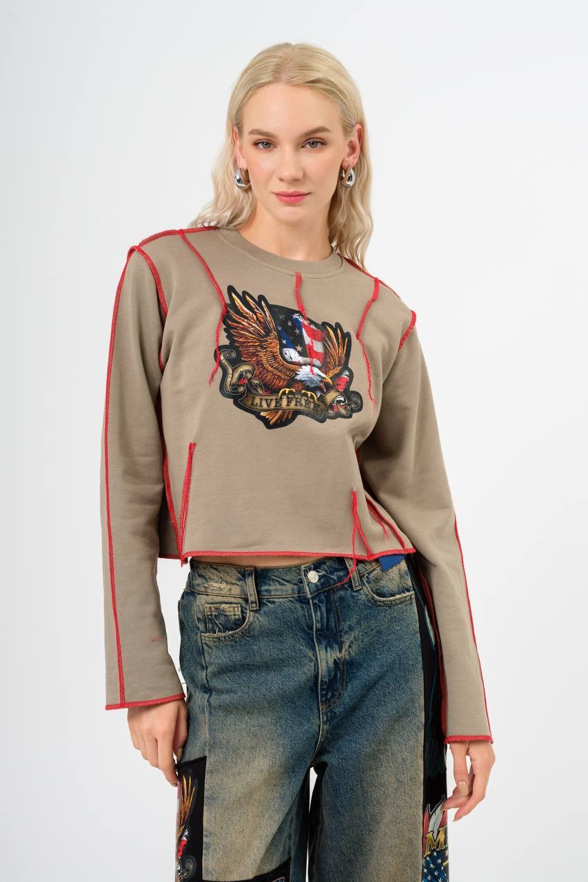 Eagle Printed Crop Sweatshirt - 938