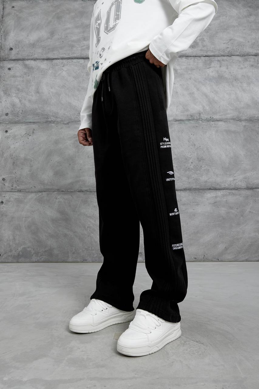 Davi Şerit Detaylı Baggy Erkek Sweatpantolon - Siyah
