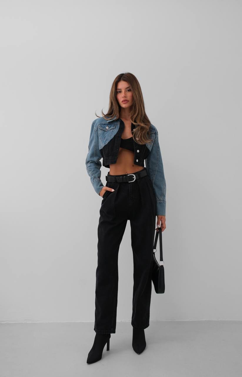 Iris Çift Renk Crop Denim Kadın Ceket