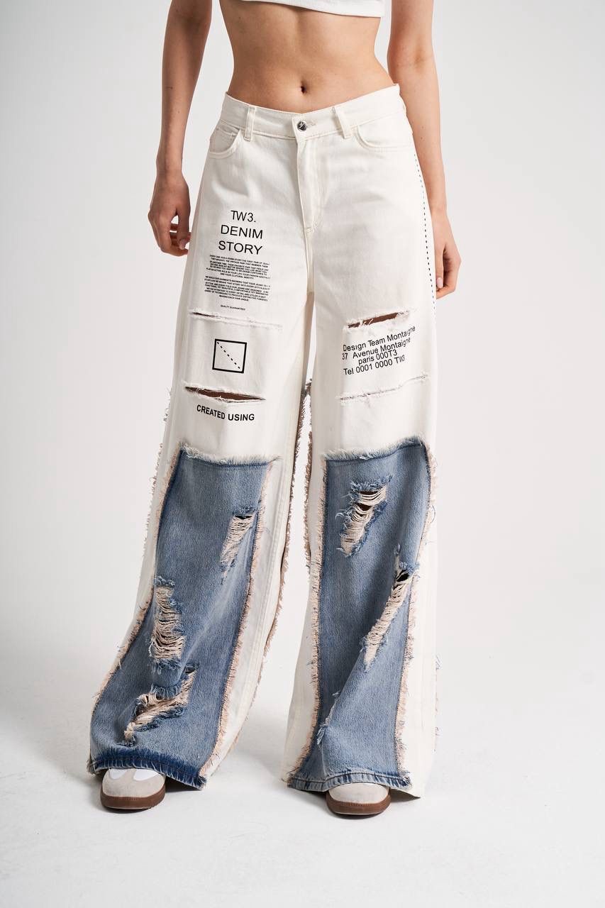 Soura Denim Fabric Ripped Effect Trousers