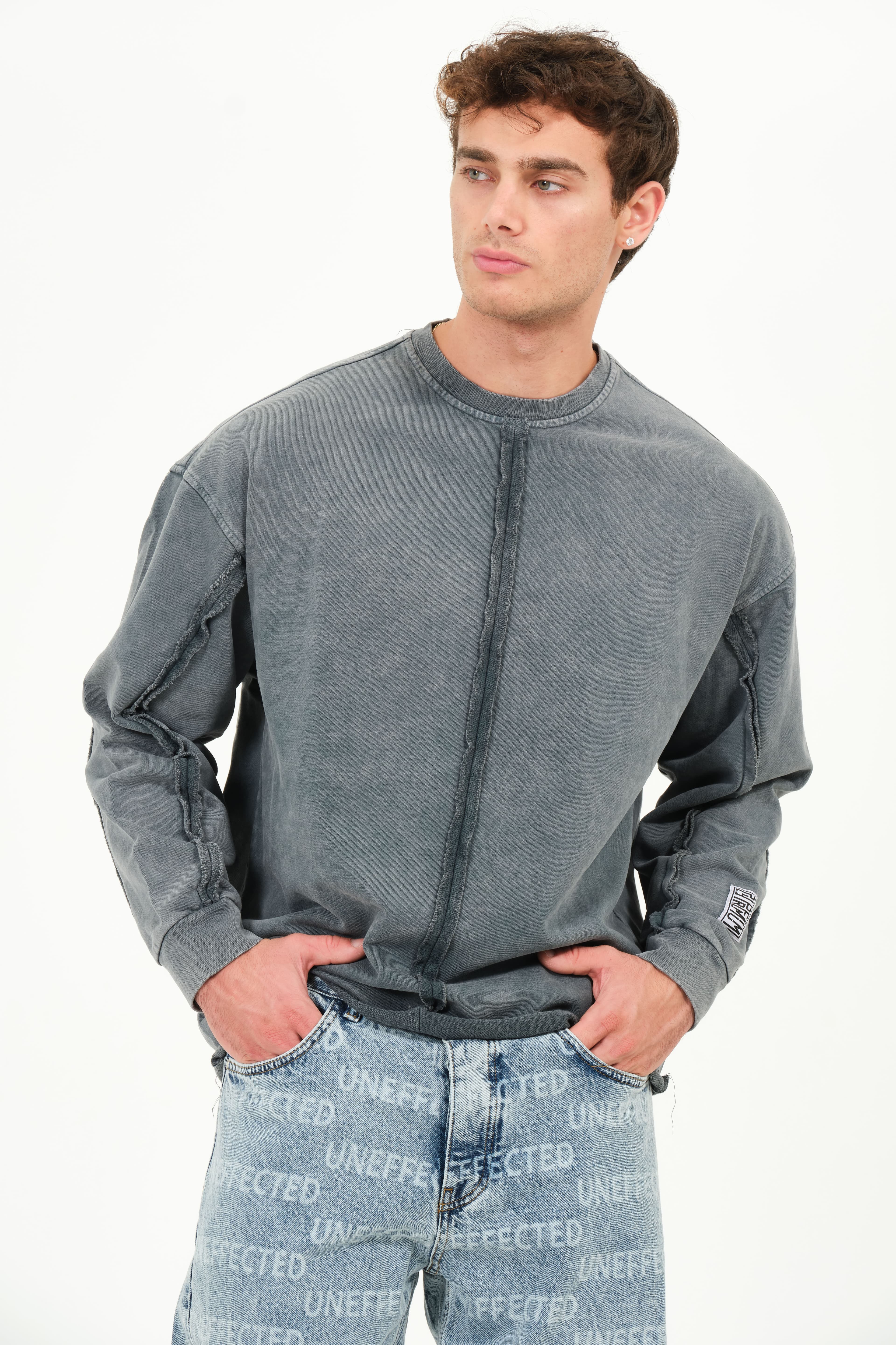 Mick Taş Yıkama Efektli Özel Tasarım Erkek Sweatshirt - Antrasit