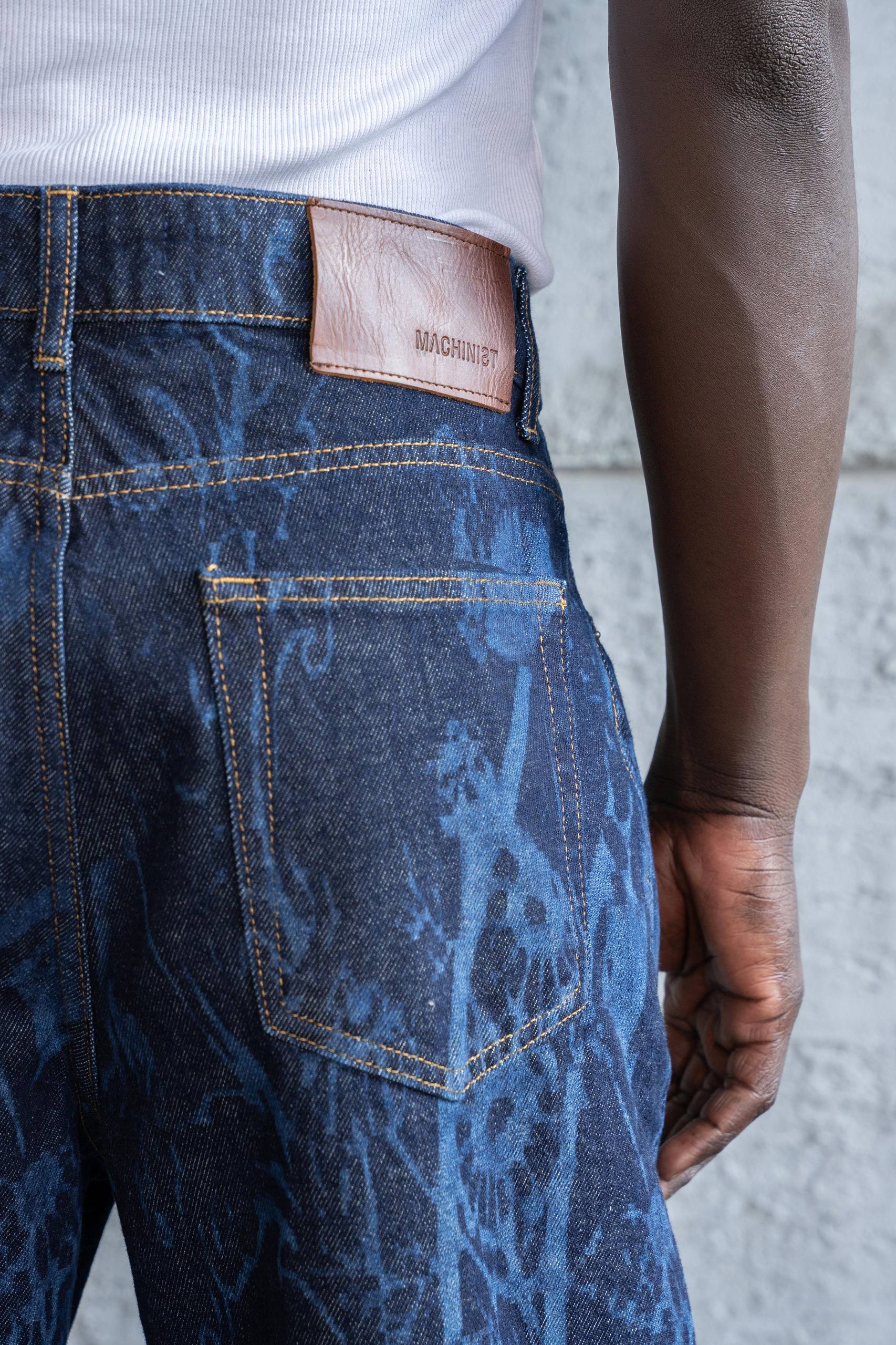 Bowl Baskılı Yüksek Bel Yıkamalı Erkek Jean Pantolon