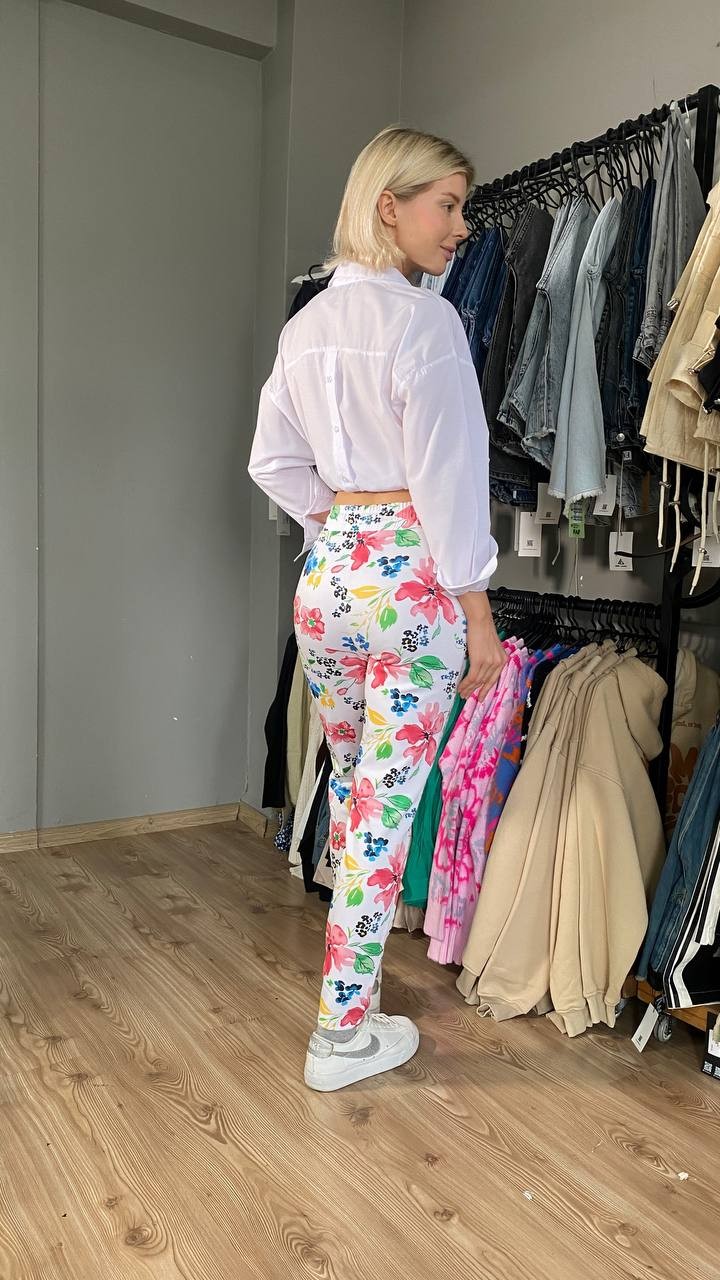 Tokyo Elastic Waist Floral Patterned Lycra Women's Trousers