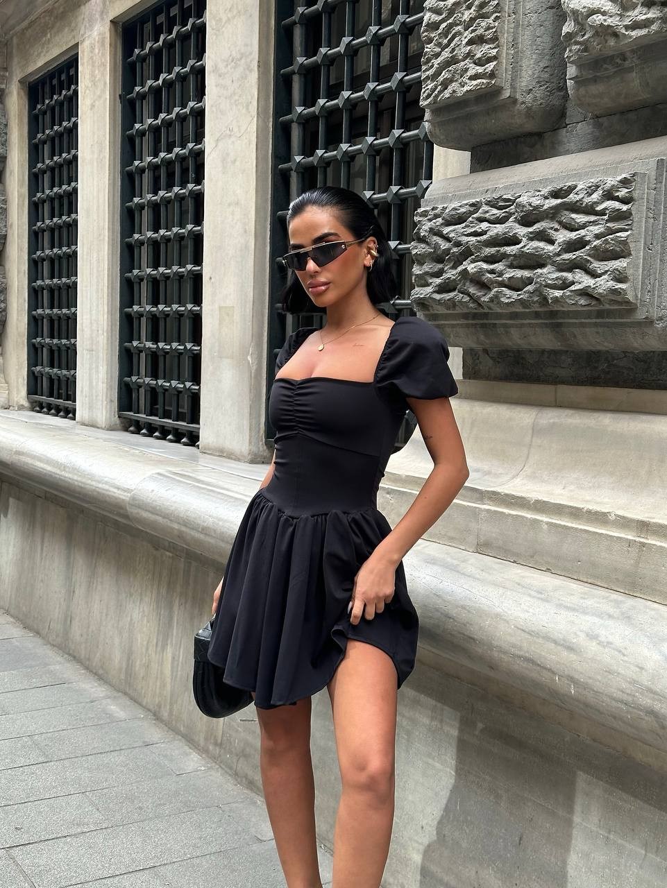 Willy Watermelon Sleeve Design Pleated Mini Women's Dress 5331
