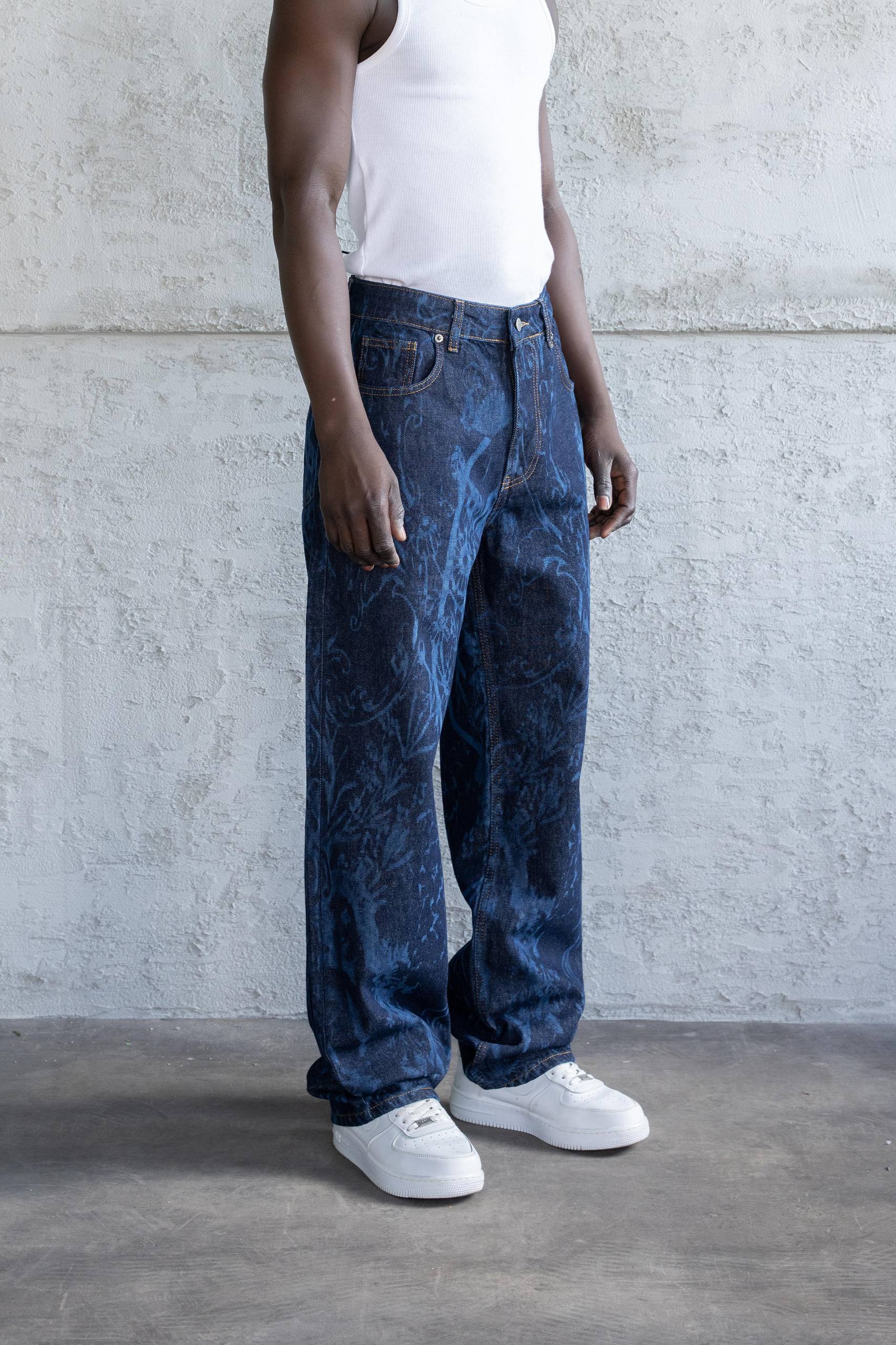 Bowl Baskılı Yüksek Bel Yıkamalı Erkek Jean Pantolon