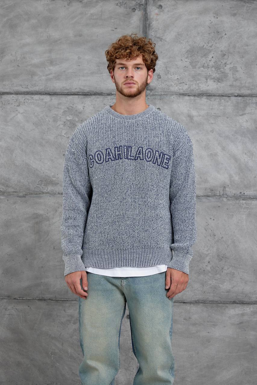 Walf Baskılı Oversize Kesim El Örgüsü Erkek Triko