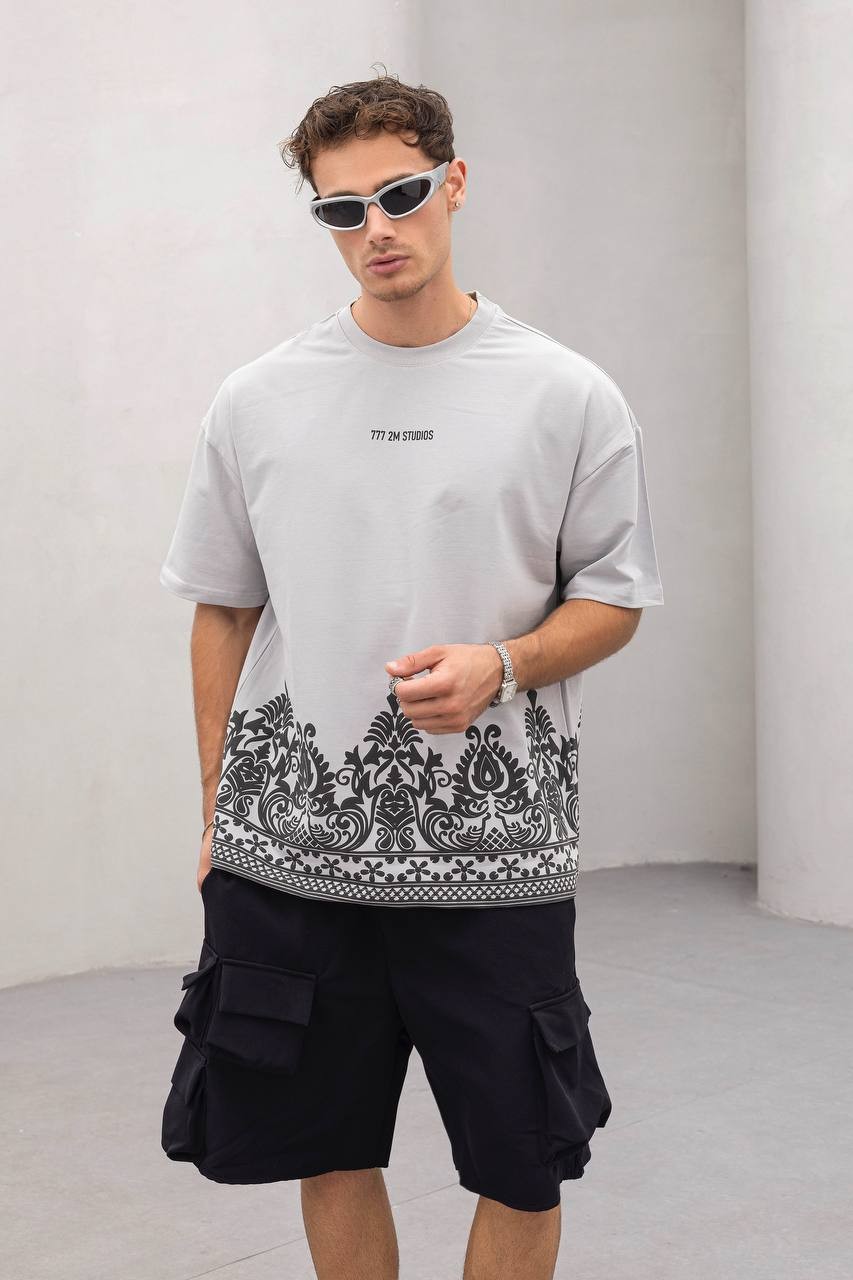 Owen Özel Tasarım Baskılı Oversize Kesim Erkek T-shirt - Füme