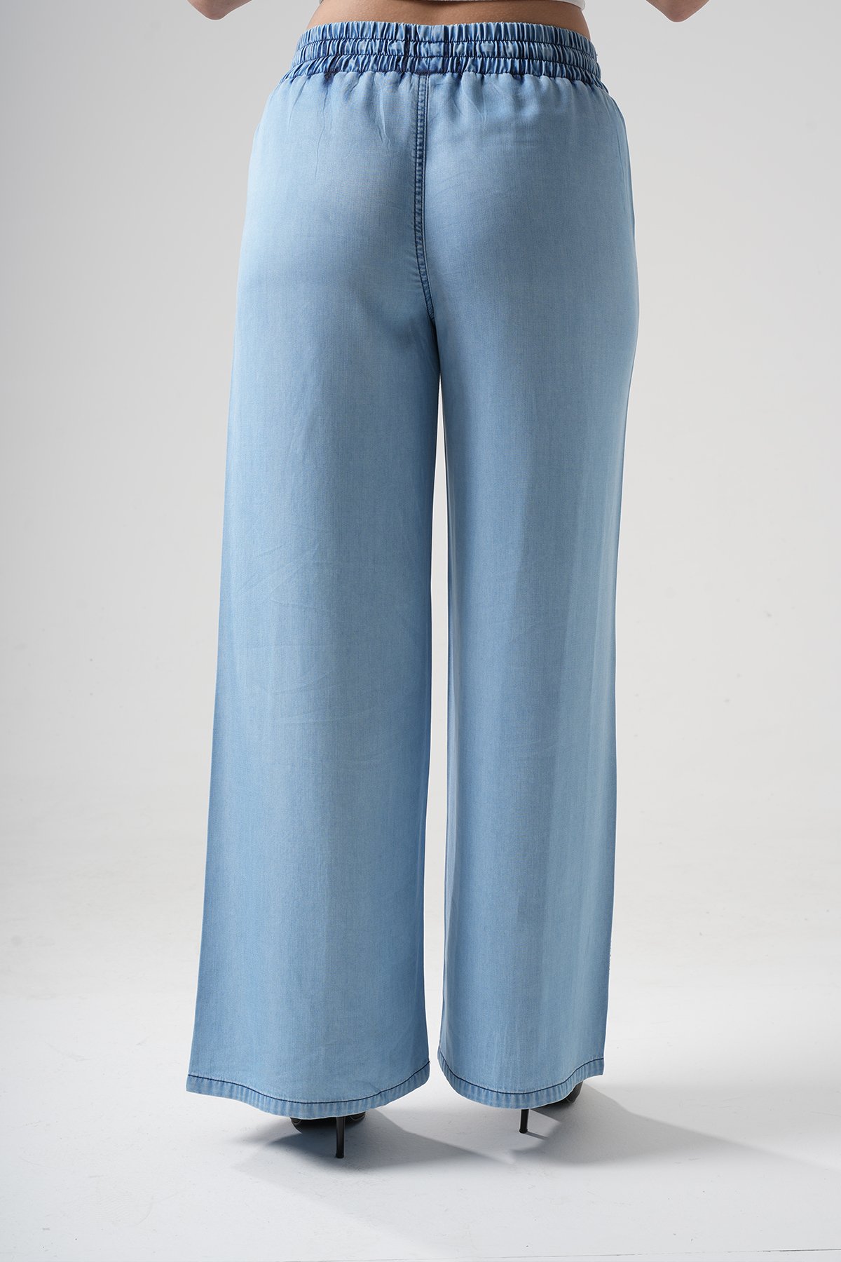 Women's Elastic Waist Special Front Stoned Tencel Palazzo 10530
