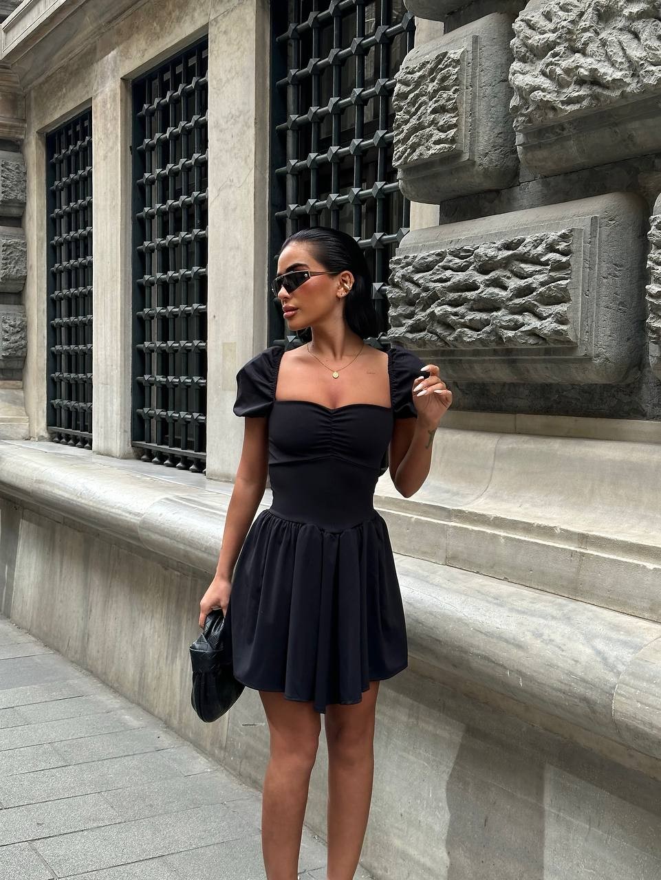 Willy Watermelon Sleeve Design Pleated Mini Women's Dress 5331