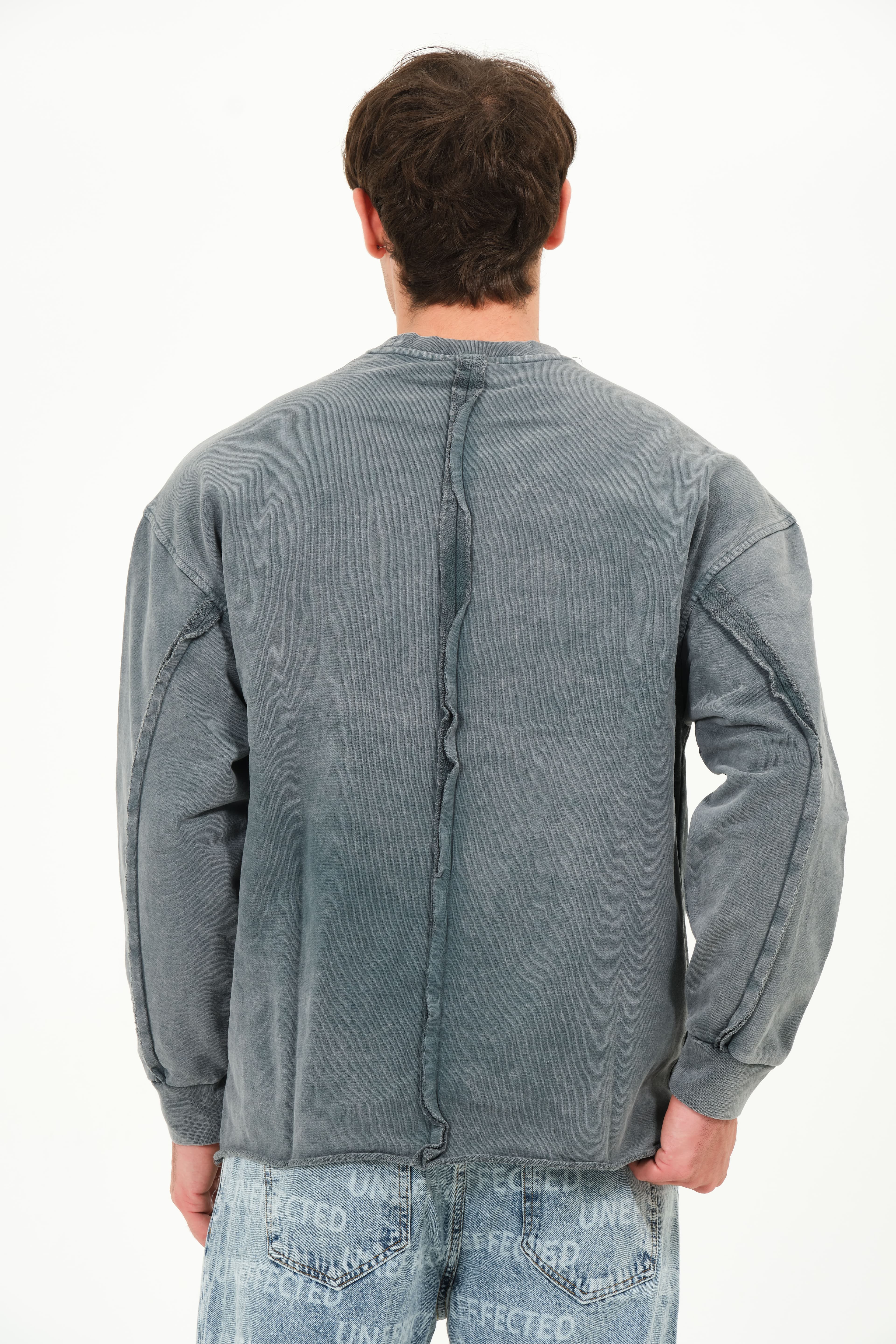 Mick Taş Yıkama Efektli Özel Tasarım Erkek Sweatshirt