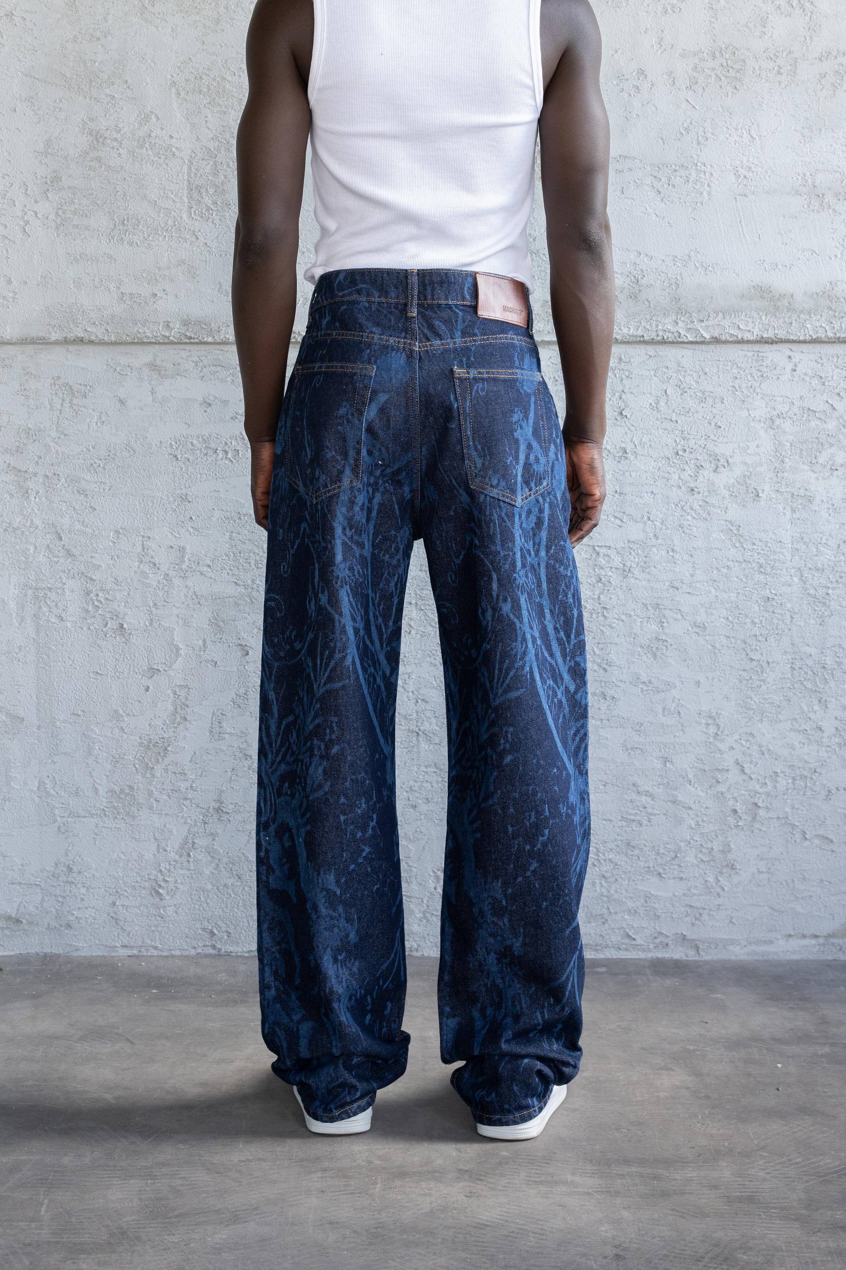 Bowl Baskılı Yüksek Bel Yıkamalı Erkek Jean Pantolon