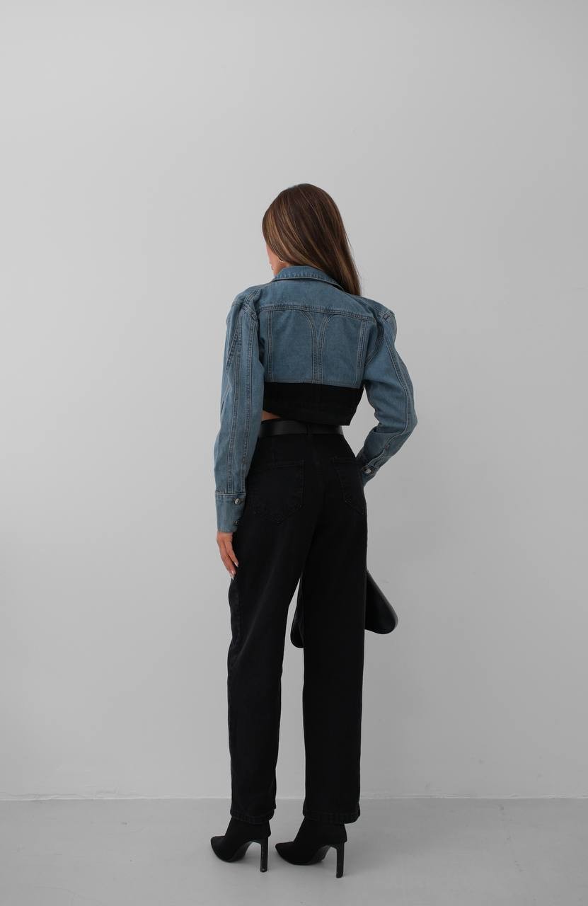 Iris Çift Renk Crop Denim Kadın Ceket