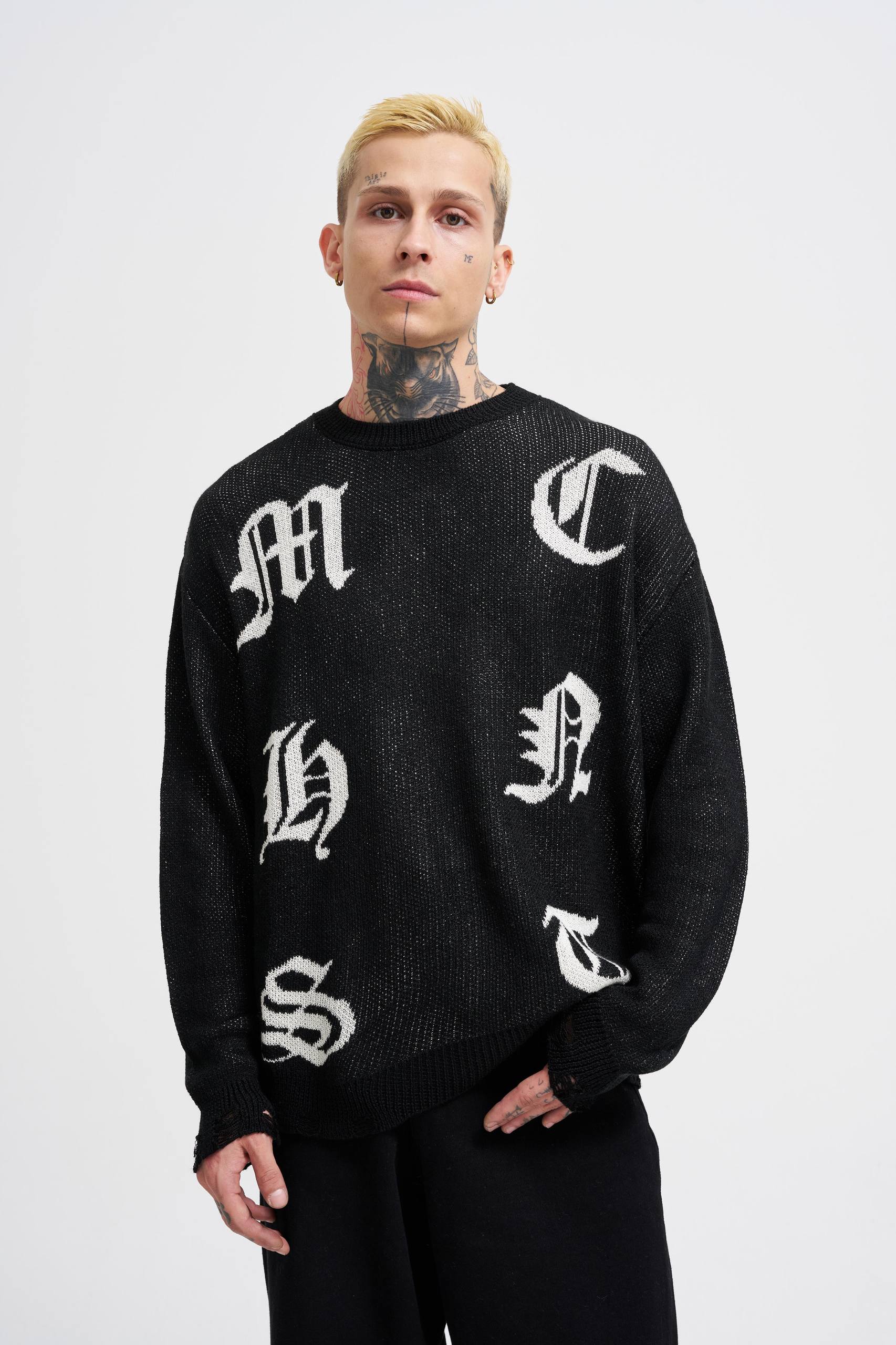 Will Özel Tasarım Baskılı Bisiklet Yaka Oversize Kesim Erkek Sweatshirt - Siyah