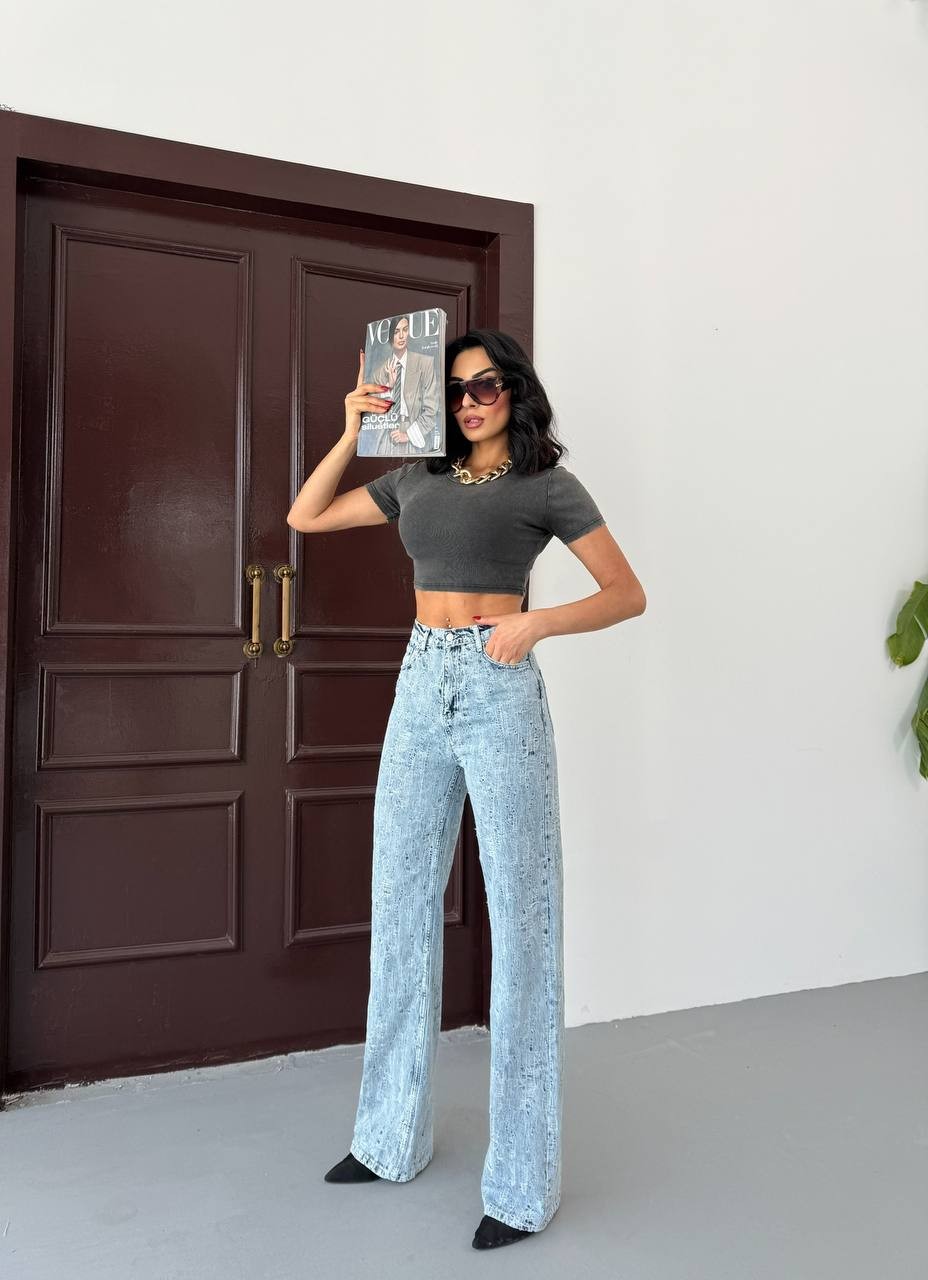 Lonly Wide Leg Special Design Women's Denim Pants 2573