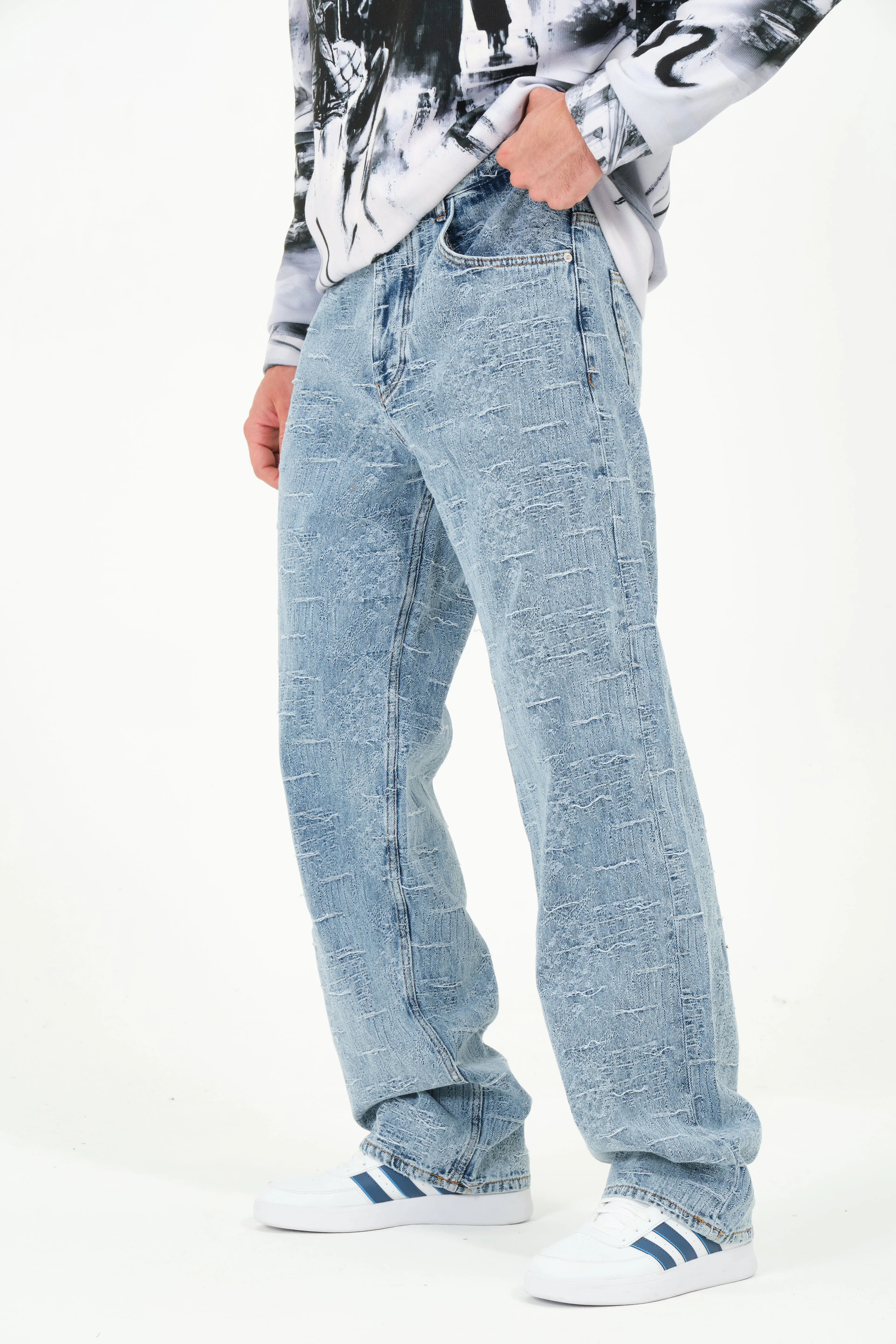 Pull Yırtık Efektli Baggy Erkek Jean Pantolon
