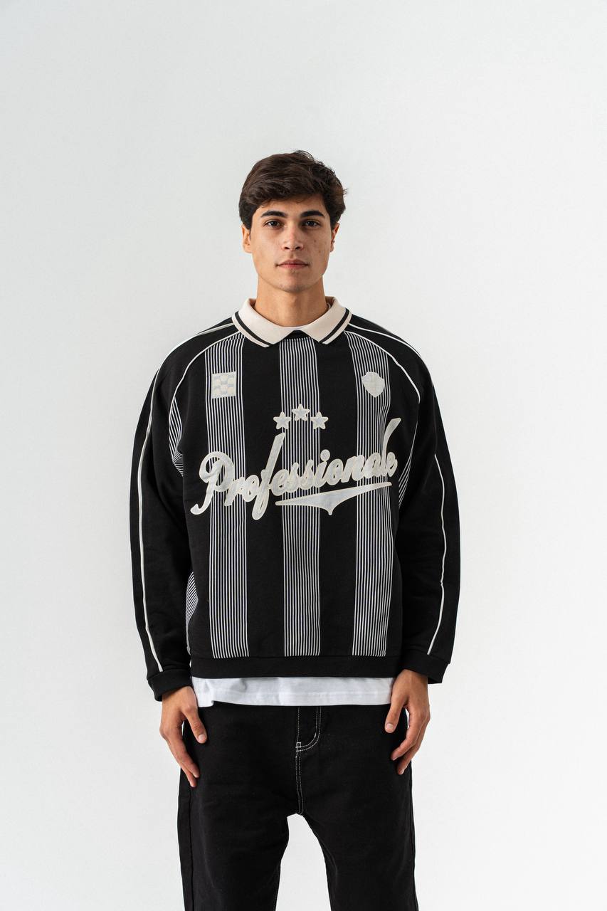 Beyond Professional Baskılı Polo Yaka Oversize Kesim Erkek Forma Sweatshirt