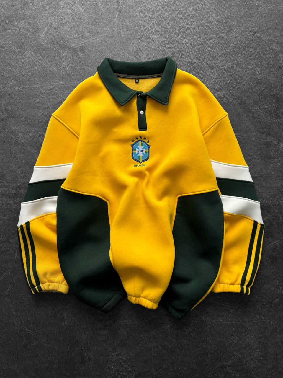 Rodry Brezilya Temalı Polo Yaka Oversize Kesim Erkek Forma Sweatshirt