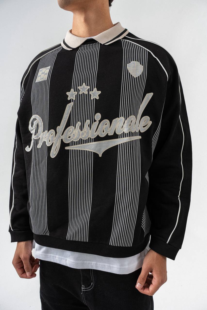 Beyond Professional Baskılı Polo Yaka Oversize Kesim Erkek Forma Sweatshirt