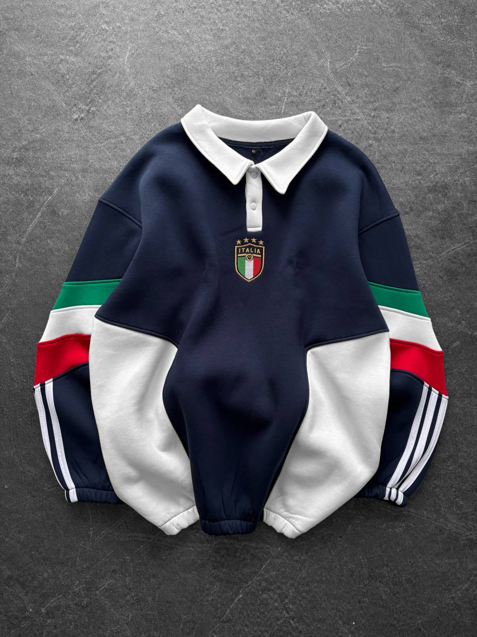 Nicolo İtalya Temalı Oversize Kesim Polo Yaka Erkek Forma Sweatshirt