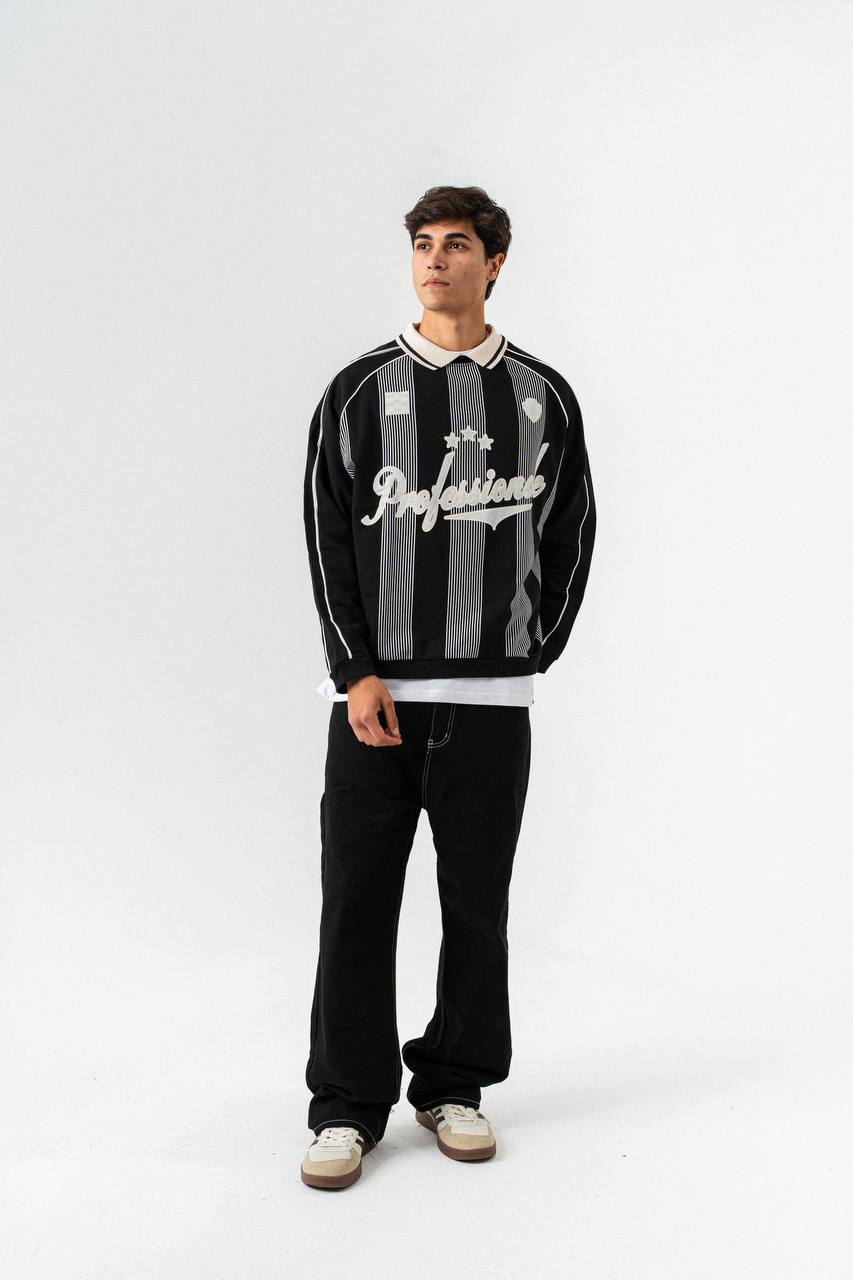 Beyond Professional Baskılı Polo Yaka Oversize Kesim Erkek Forma Sweatshirt