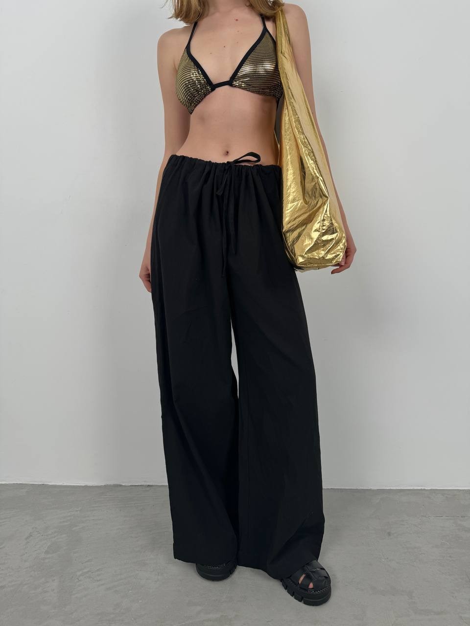 Tun Waist Tie Detailed Fabric Trousers - 24s01019 - Siyah