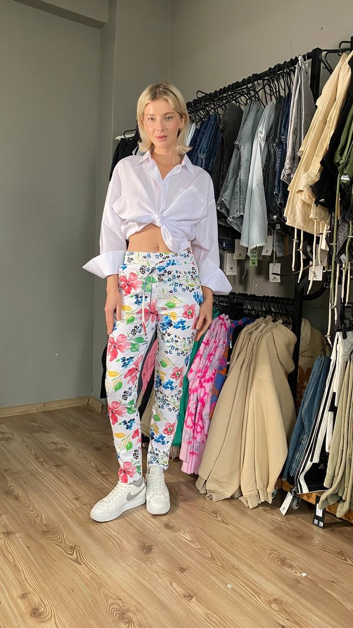 Tokyo Elastic Waist Floral Patterned Lycra Women's Trousers