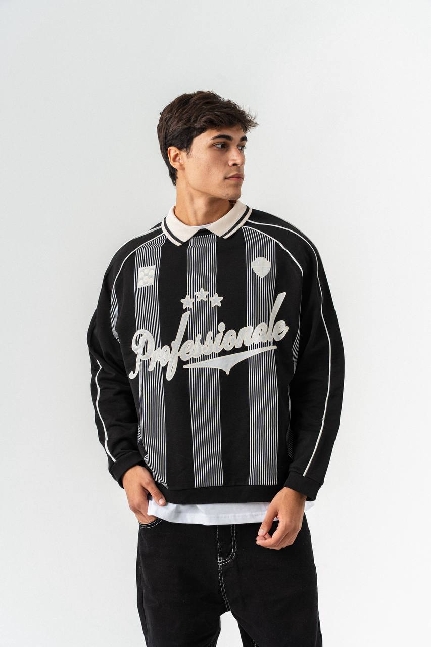 Beyond Professional Baskılı Polo Yaka Oversize Kesim Erkek Forma Sweatshirt