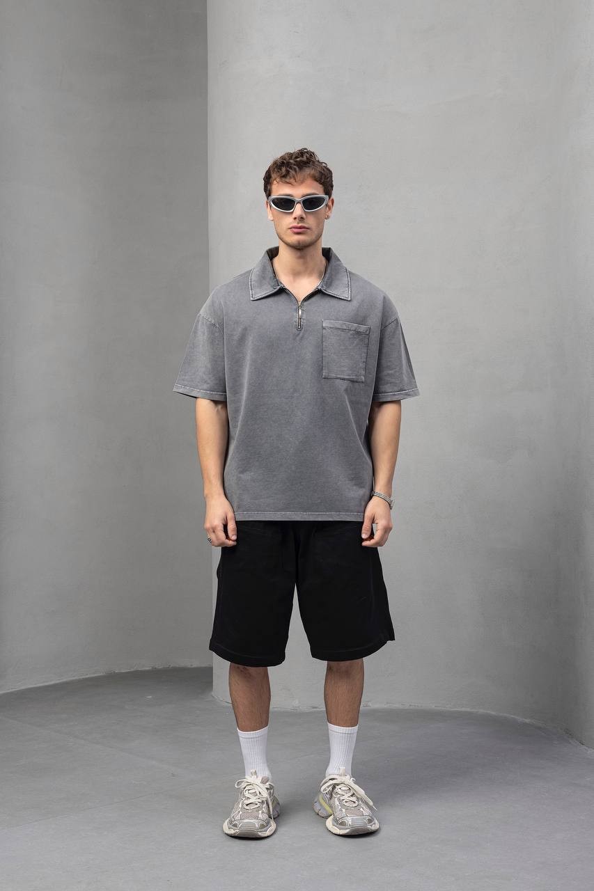 Joel Fermuar Yakalı Oversize Kesim Erkek T-shirt