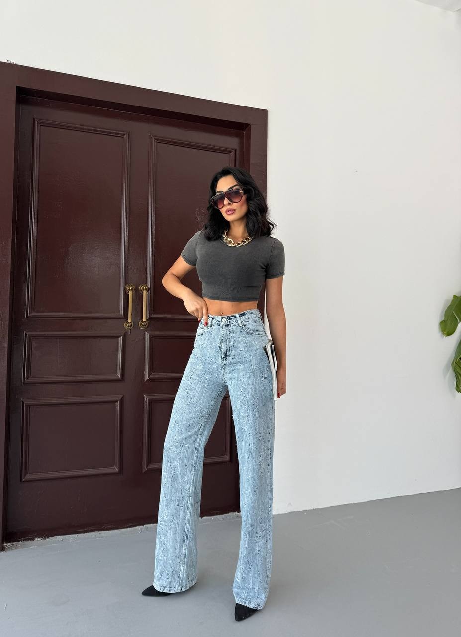 Lonly Wide Leg Special Design Women's Denim Pants 2573
