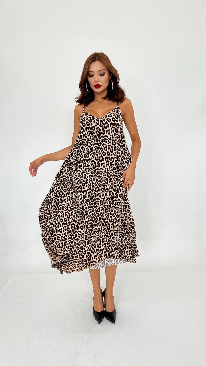 Mix Strap Patterned Loose Cut Dress-6250 - Baskılı