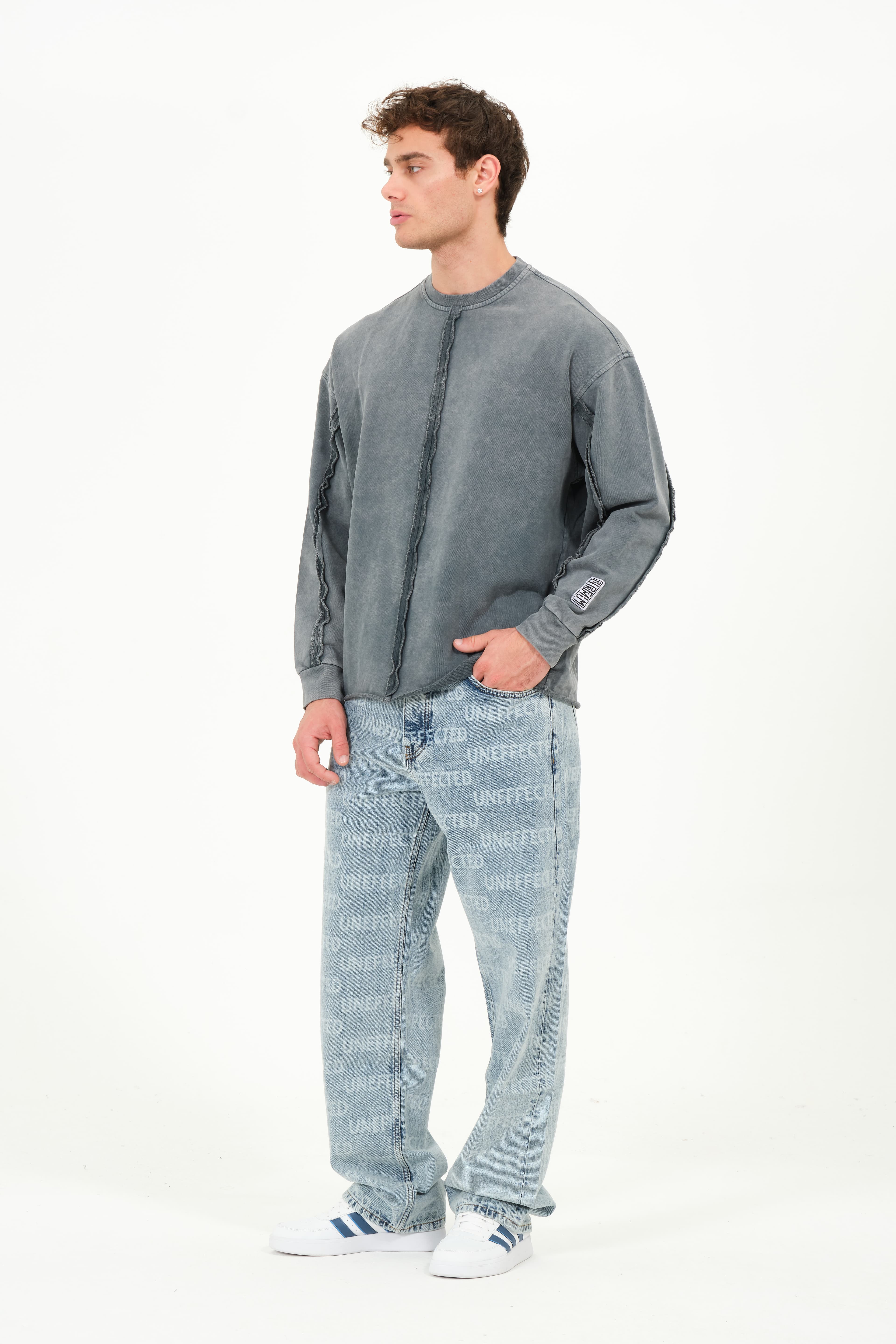Mick Taş Yıkama Efektli Özel Tasarım Erkek Sweatshirt