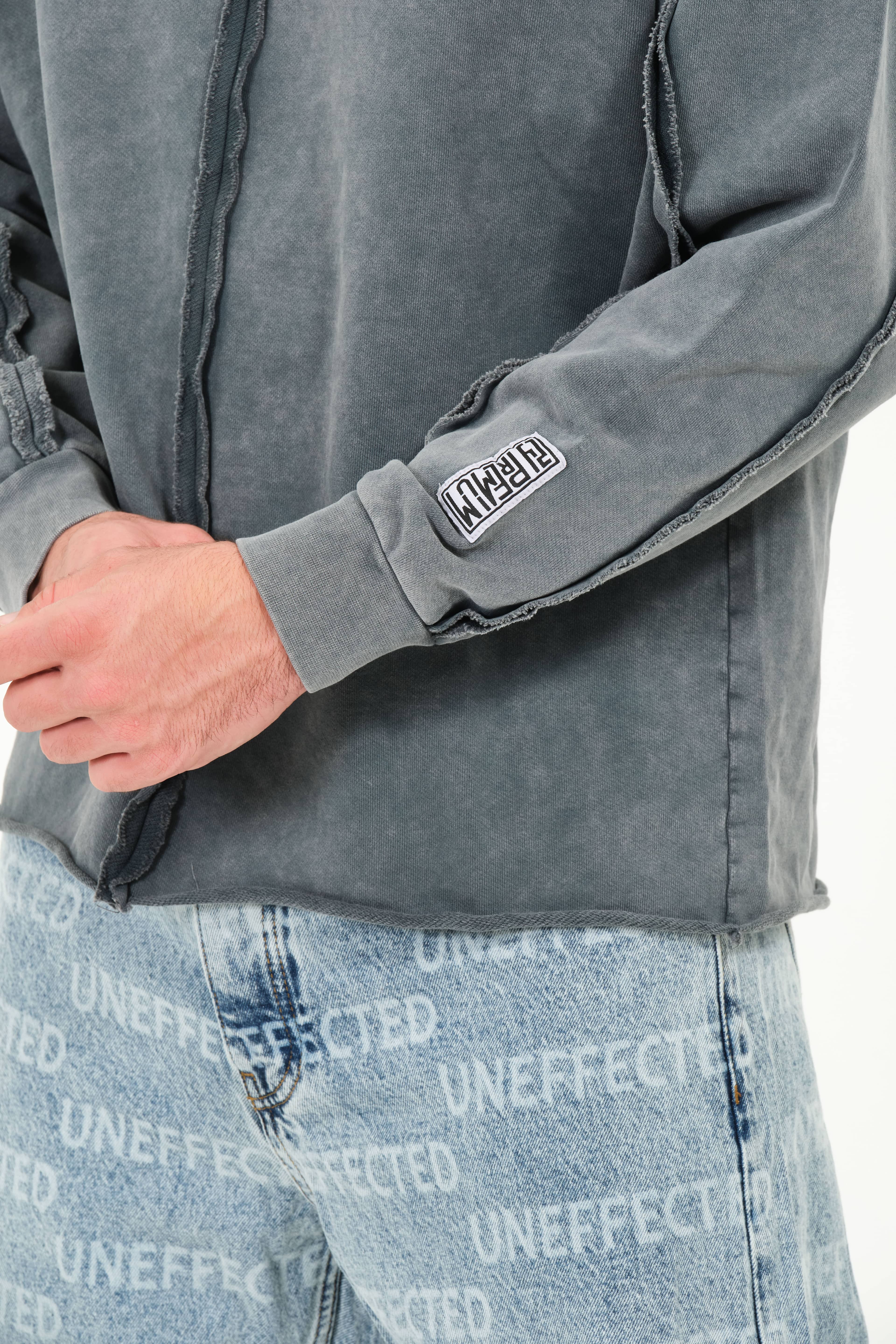 Mick Taş Yıkama Efektli Özel Tasarım Erkek Sweatshirt