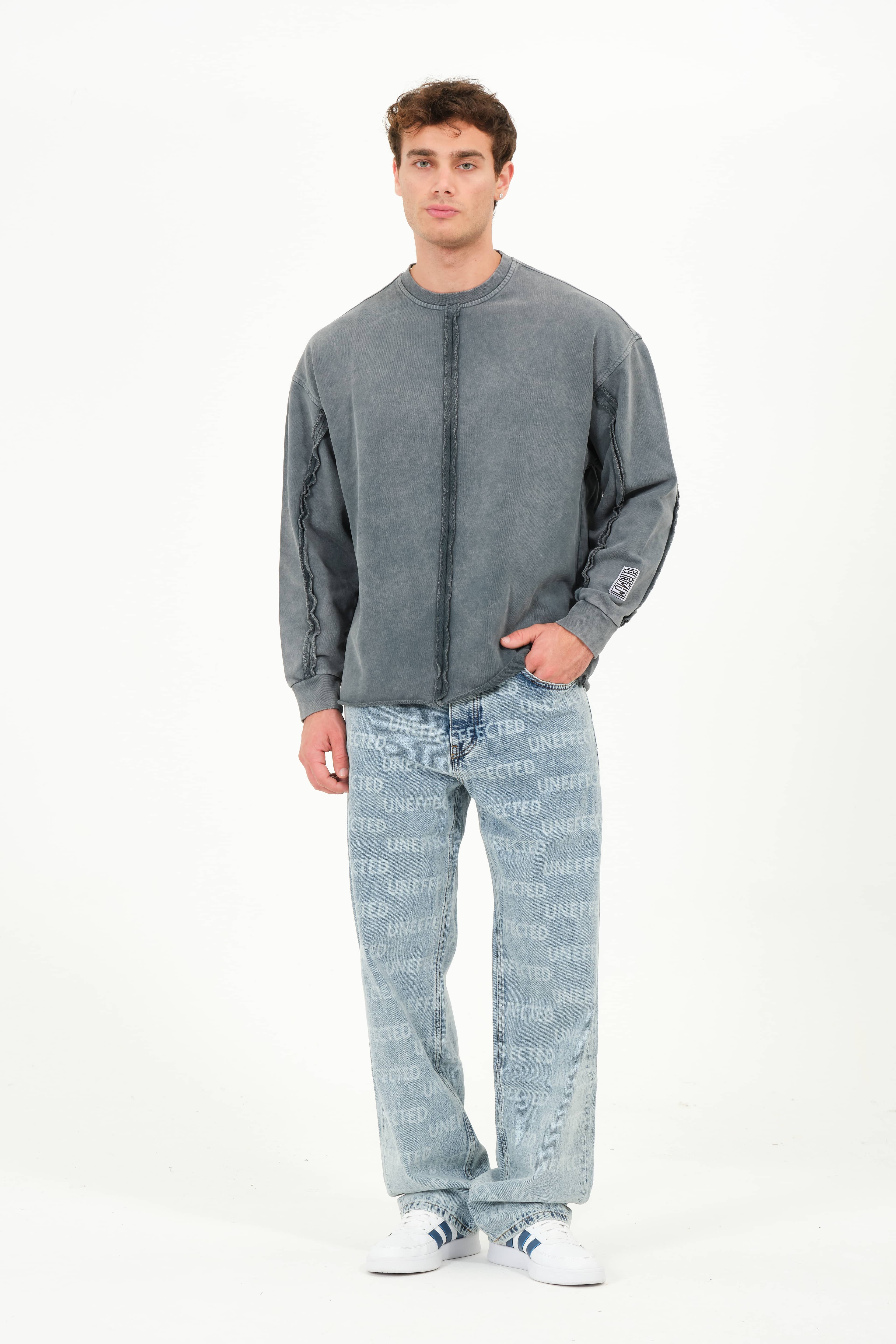 Mick Taş Yıkama Efektli Özel Tasarım Erkek Sweatshirt