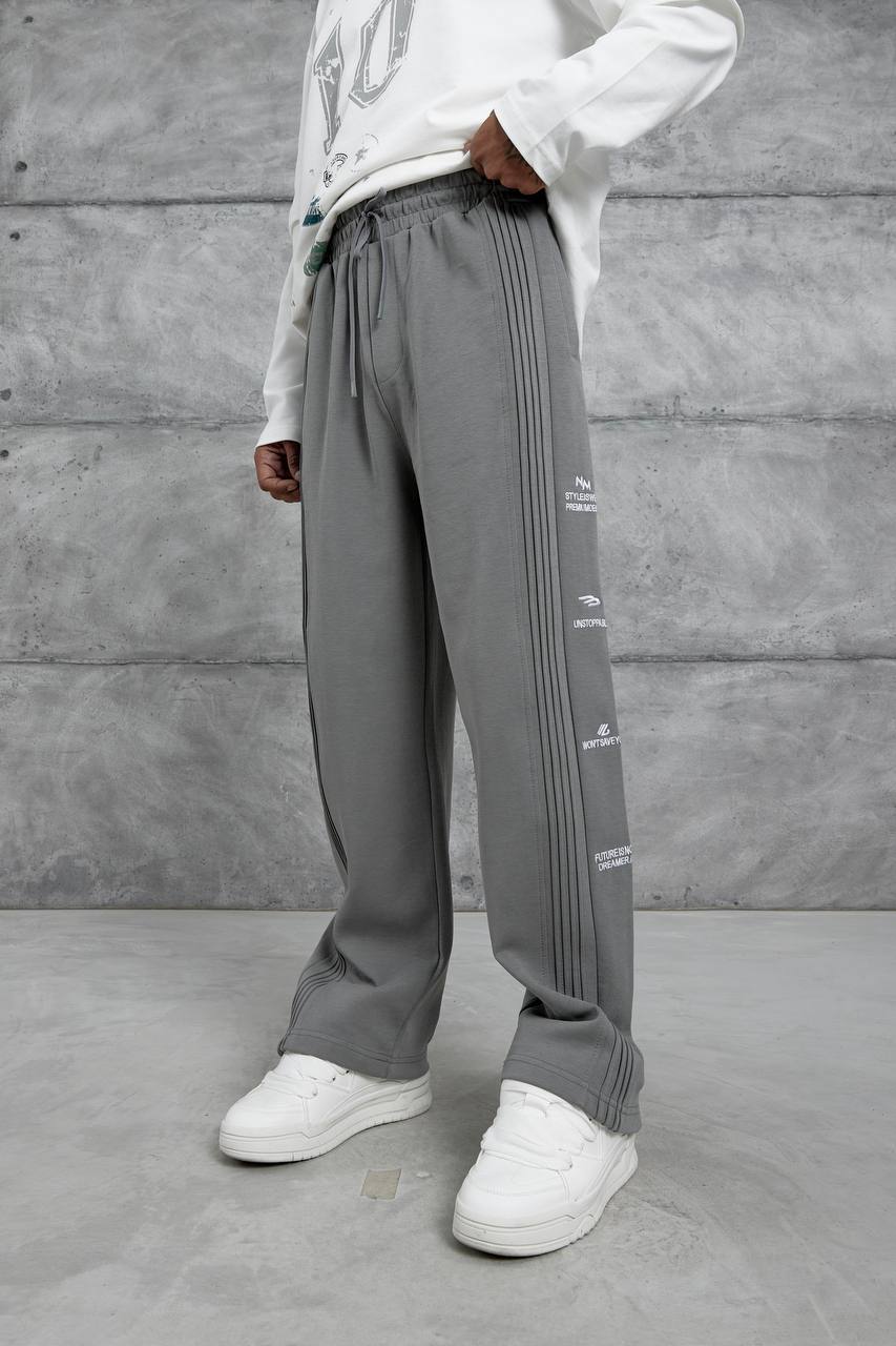 Davi Şerit Detaylı Baggy Erkek Sweatpantolon - Gri
