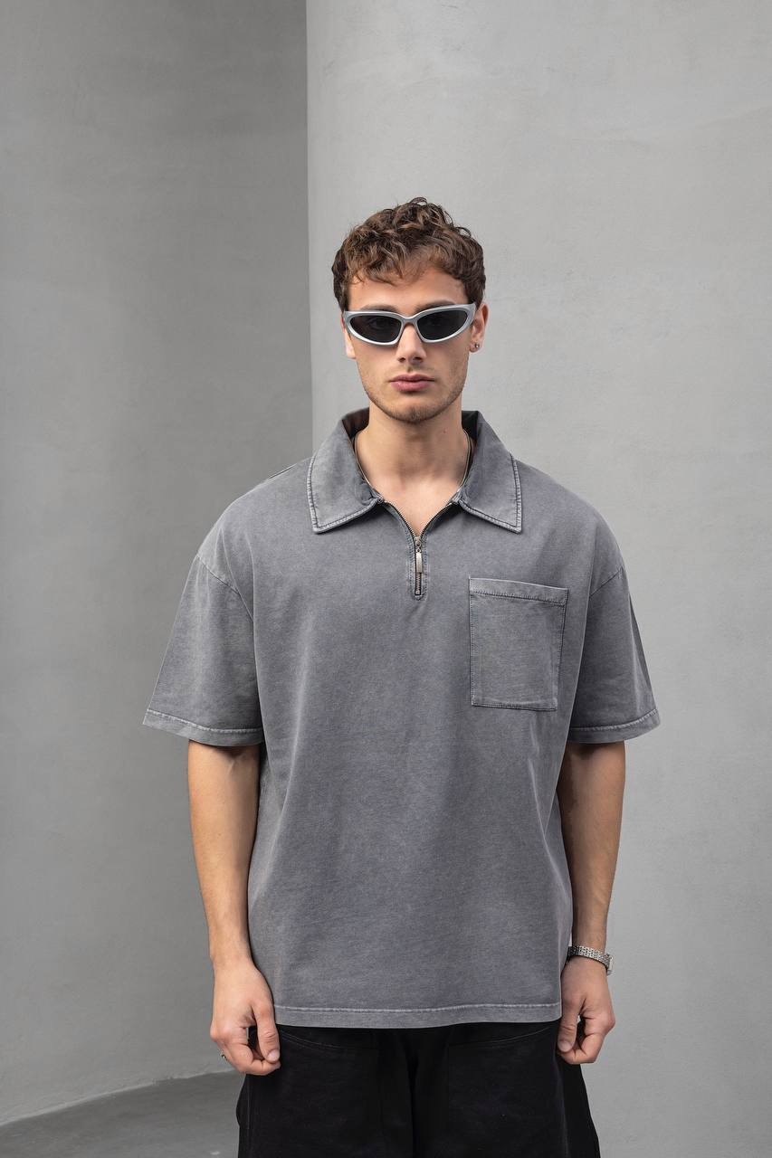 Joel Fermuar Yakalı Oversize Kesim Erkek T-shirt