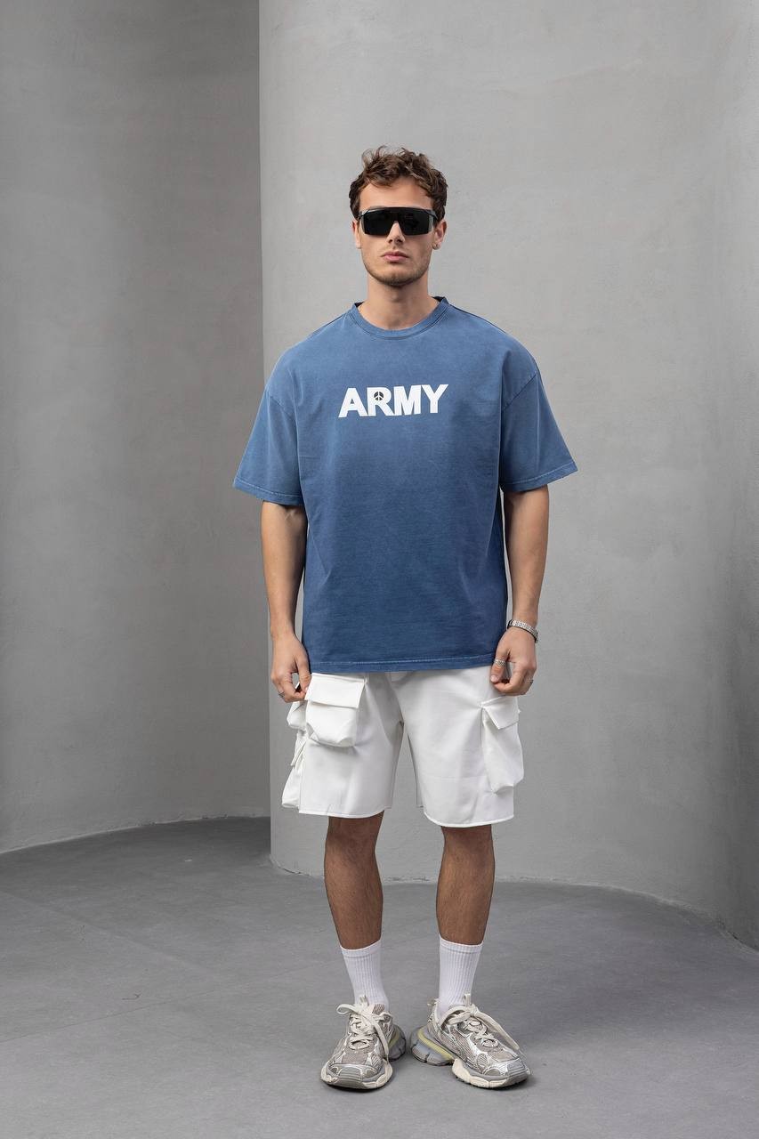 Army Baskılı Oversize Kesim Erkek Tişört